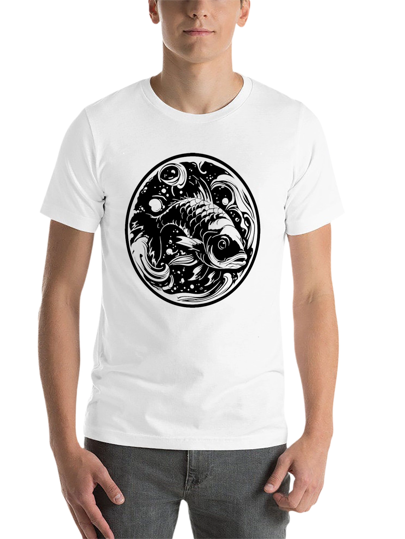 Black Koi Fish Graphic Print Black T-Shirt view 14