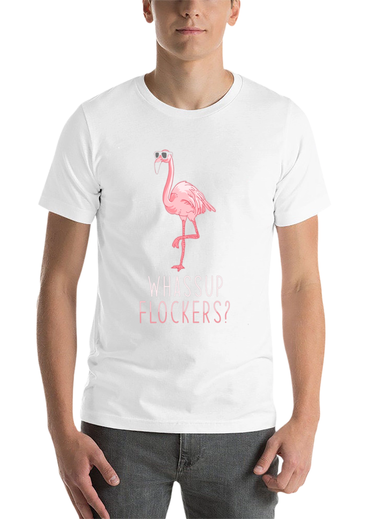 Black Whassup Flockers? Flamingo T-Shirt - Cool & Funny view 14