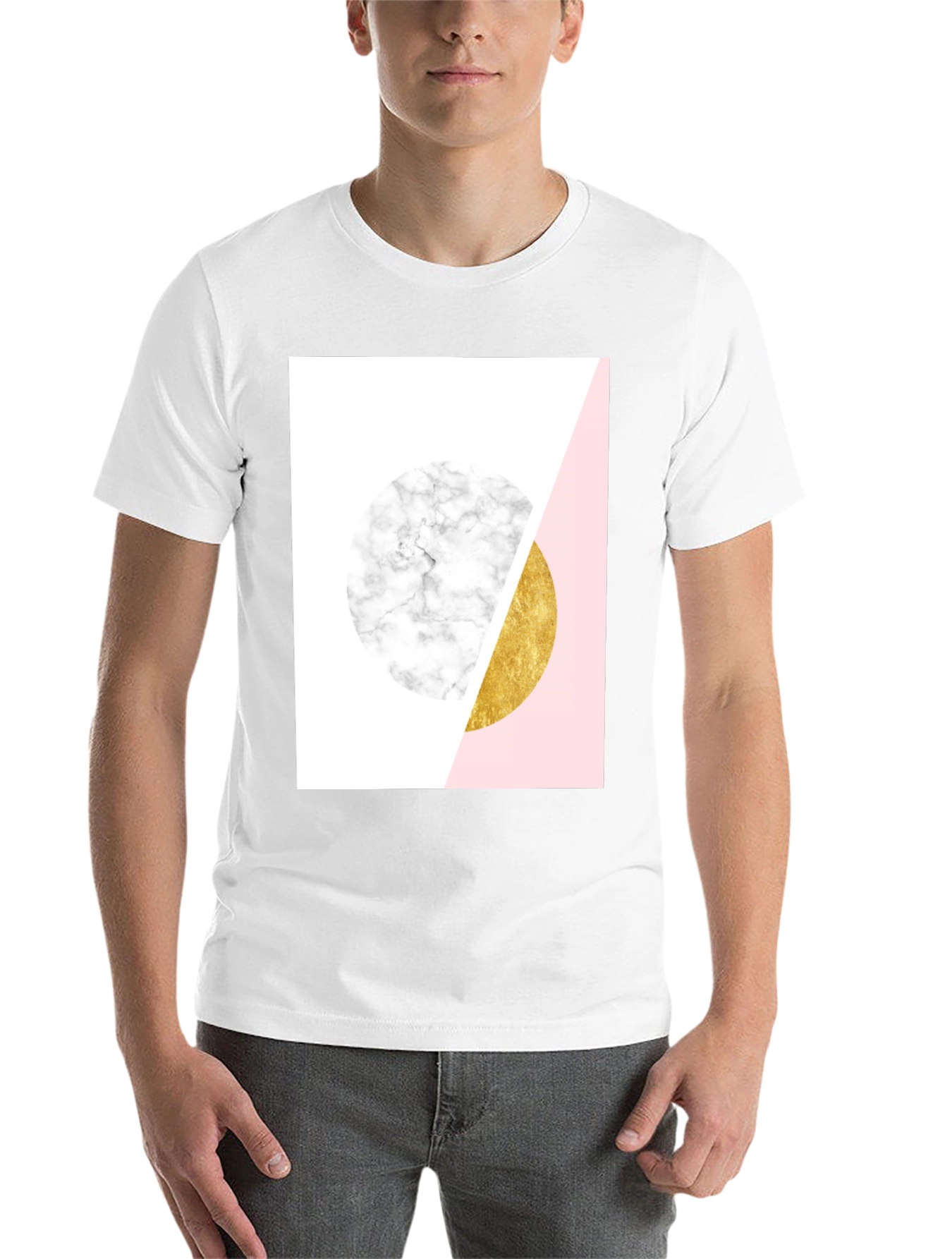 Black Geometric Marble and Gold Circle T-Shirt view 14