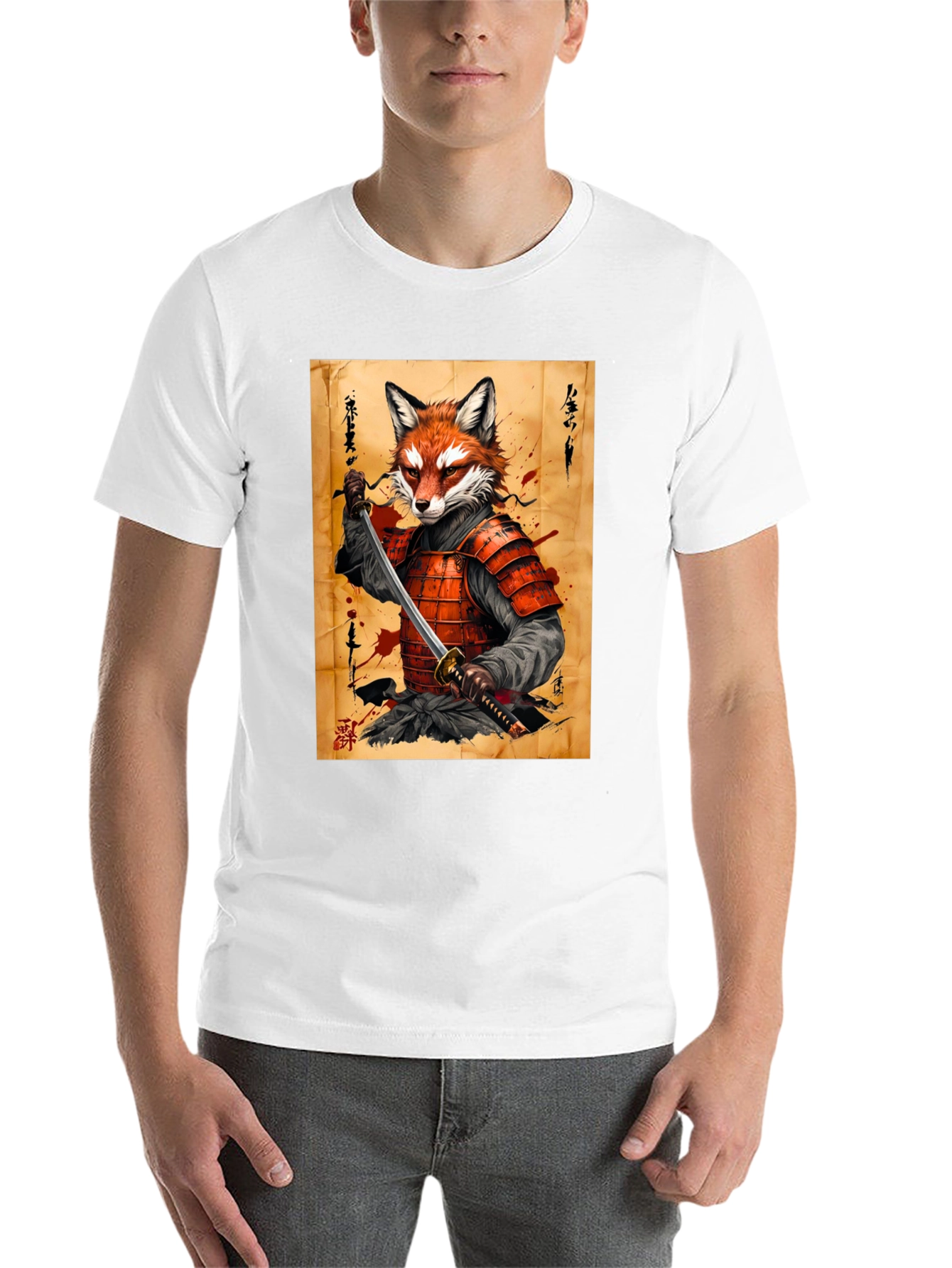 Black Fox Samurai Graphic T-Shirt - Unique Design view 14
