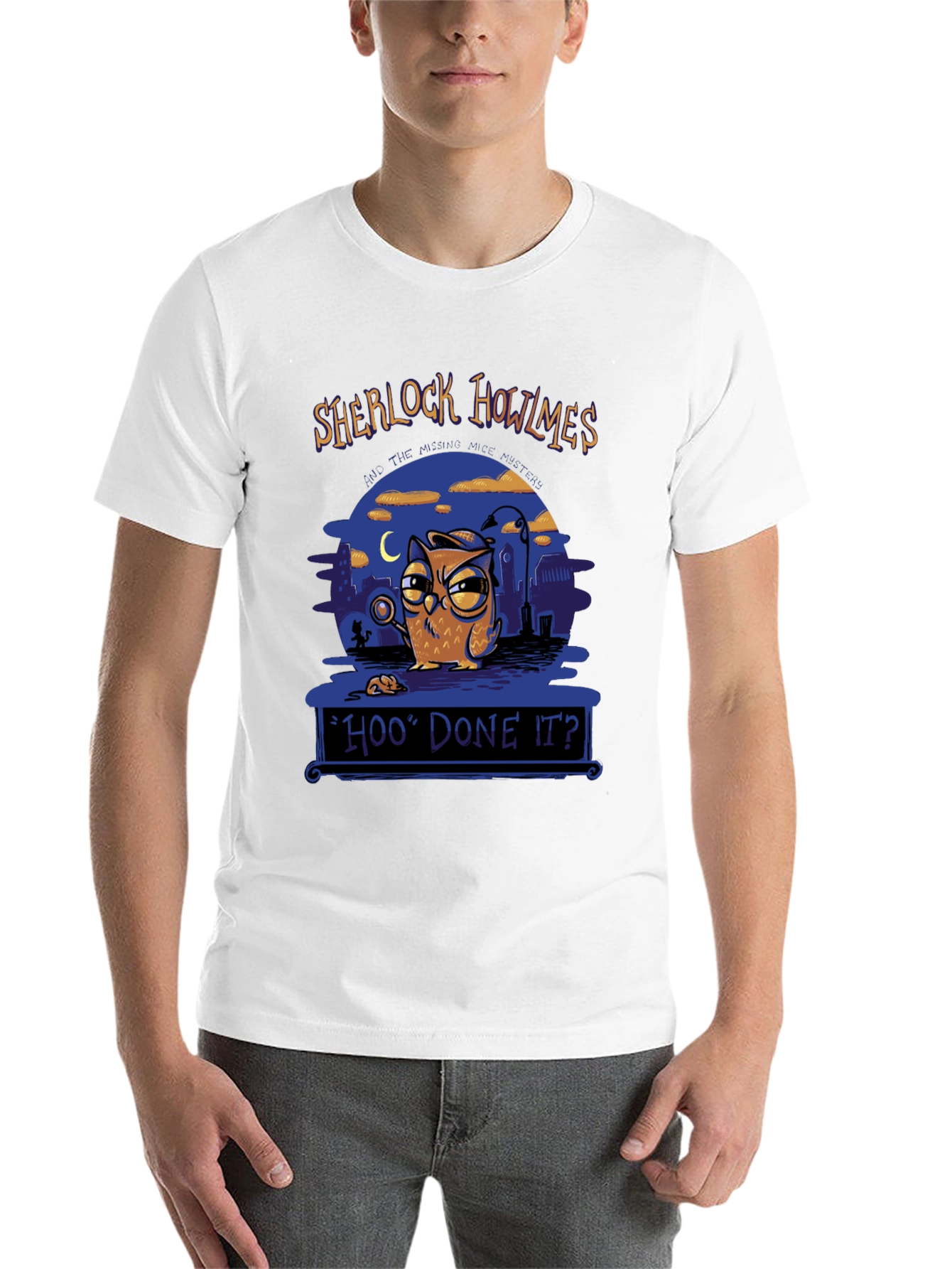 Black Sherlock Howlmes T-Shirt - Owl Detective Tee view 14