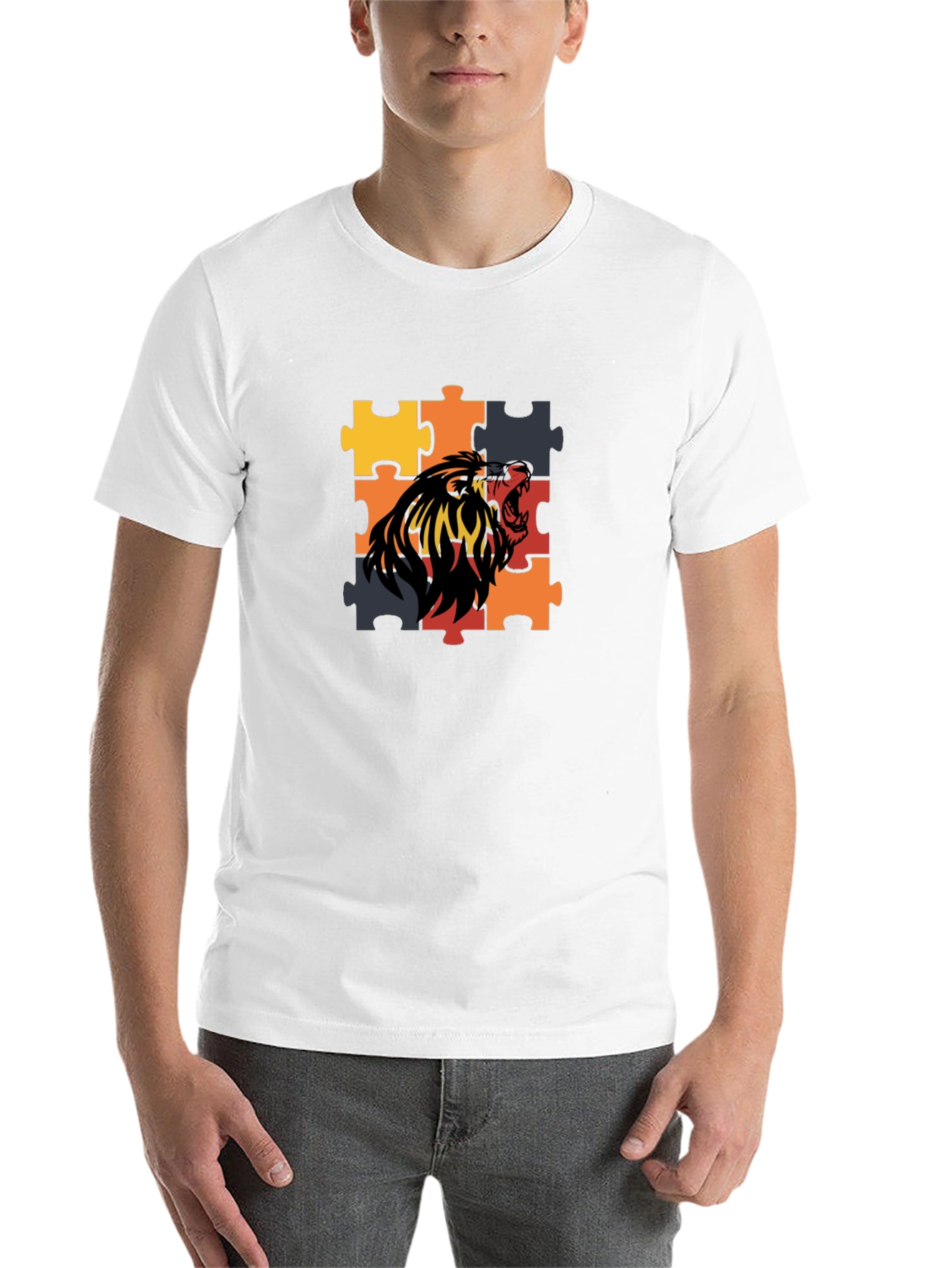 Puzzle Lion Graphic Tee - Premium Cotton Blend - 14