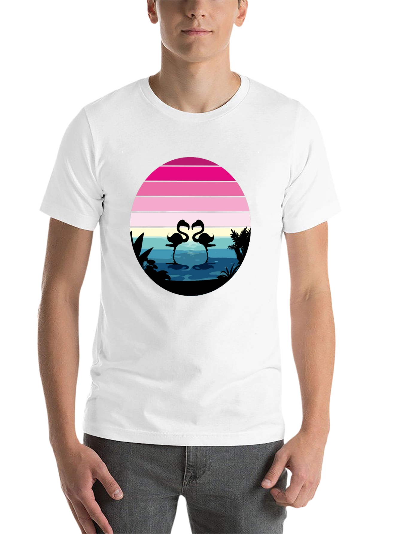 Black Retro Flamingo Sunset Graphic Tee view 14