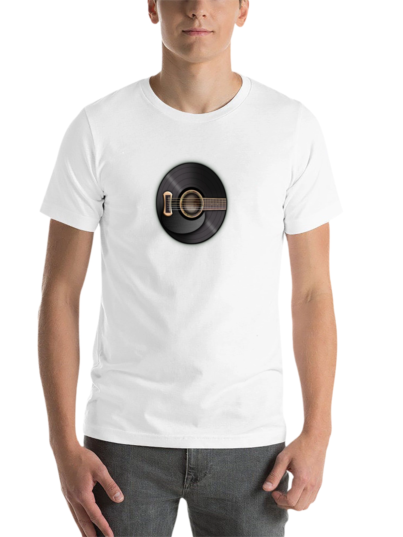 Black Guitar Record Graphic Tee - Black Cotton T-Shirt view 14