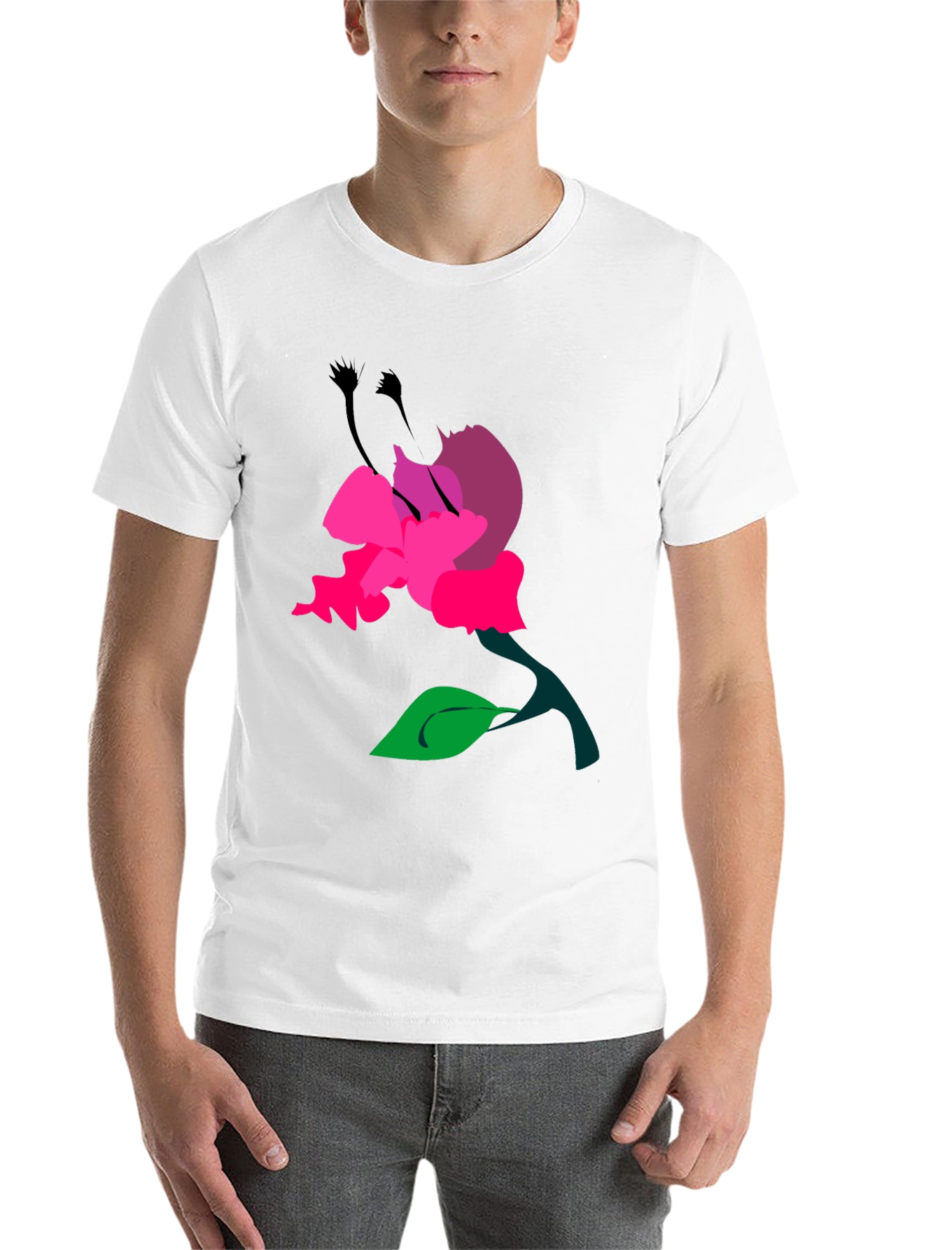 Black Floral Graphic Print Men's Black T-Shirt view 14