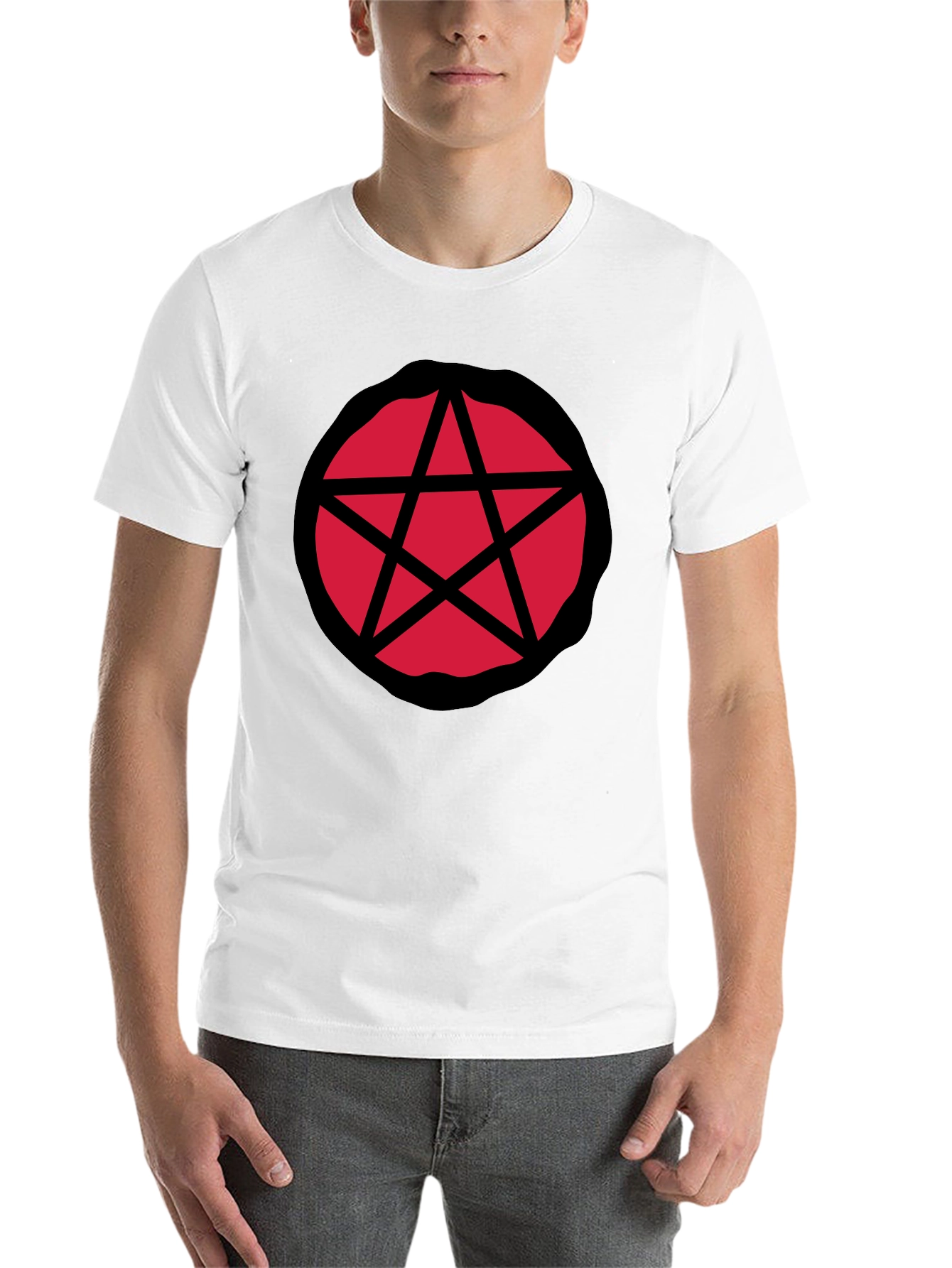 Black Red Pentagram Graphic Black T-Shirt view 14
