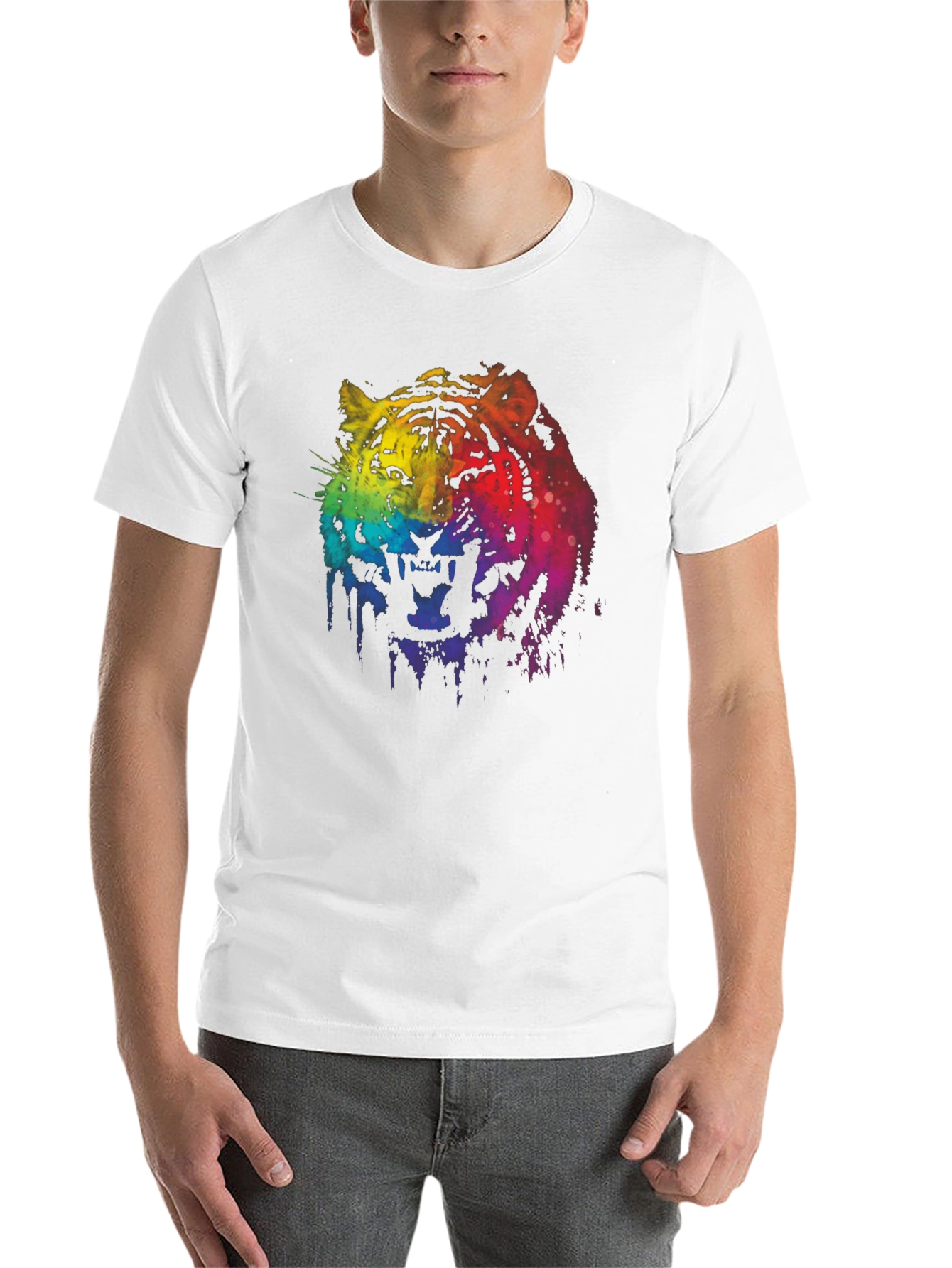 Black Rainbow Tiger Graphic Print Black T-Shirt view 14