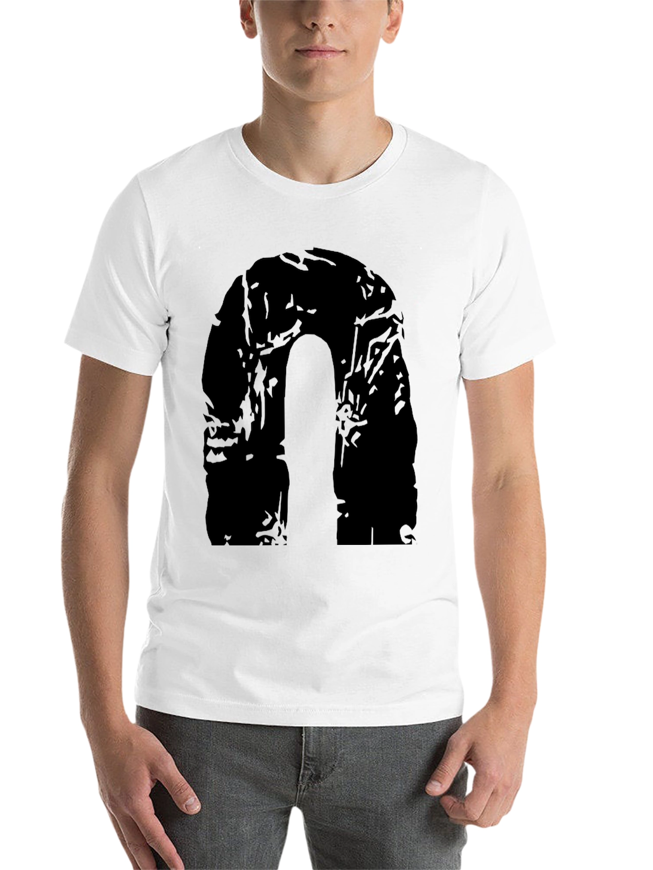 Black Men's Black Graphic Tee - Abstract Arch Design view 14