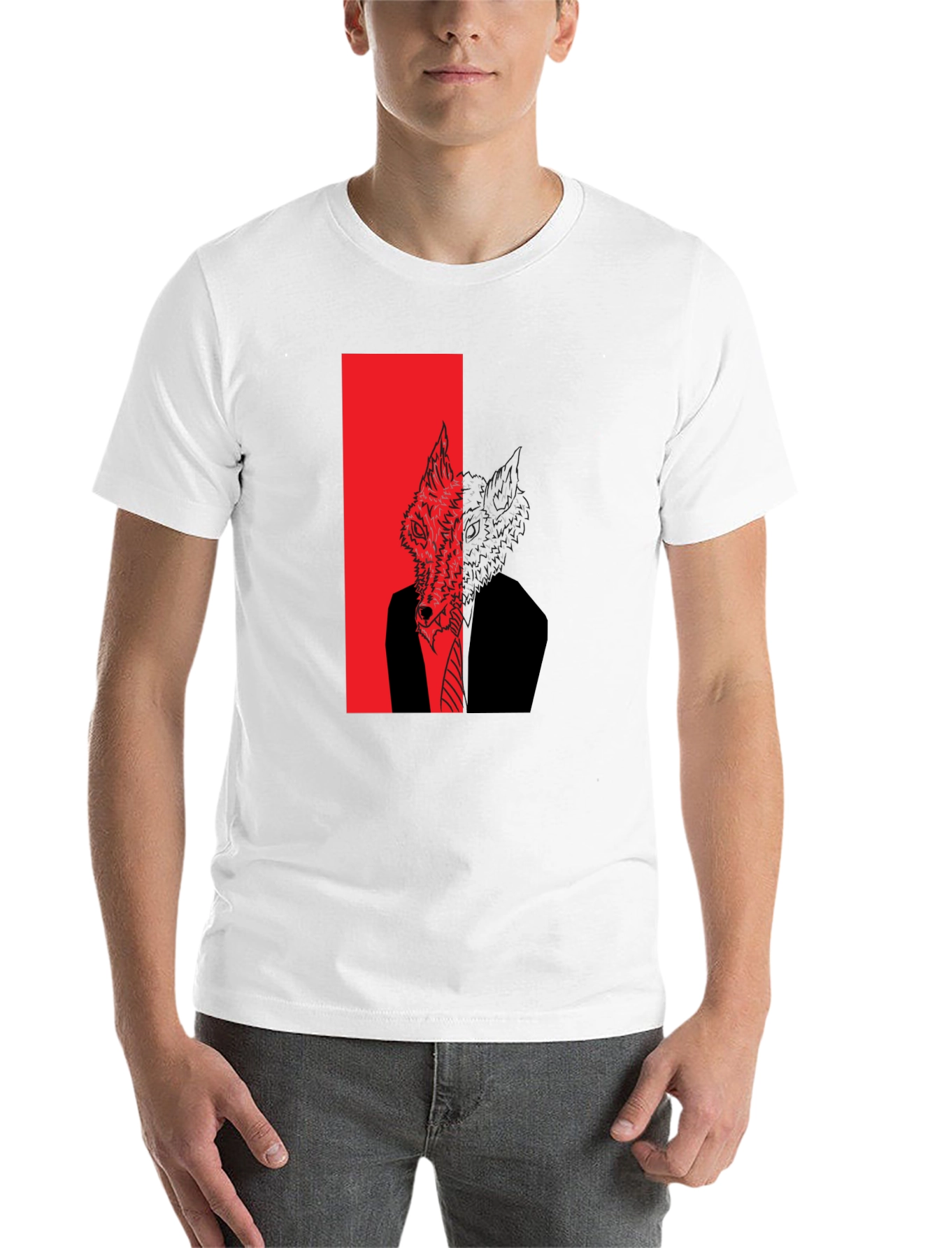 Black Wolf in Suit Graphic Tee - Men's Black T-Shirt view 14