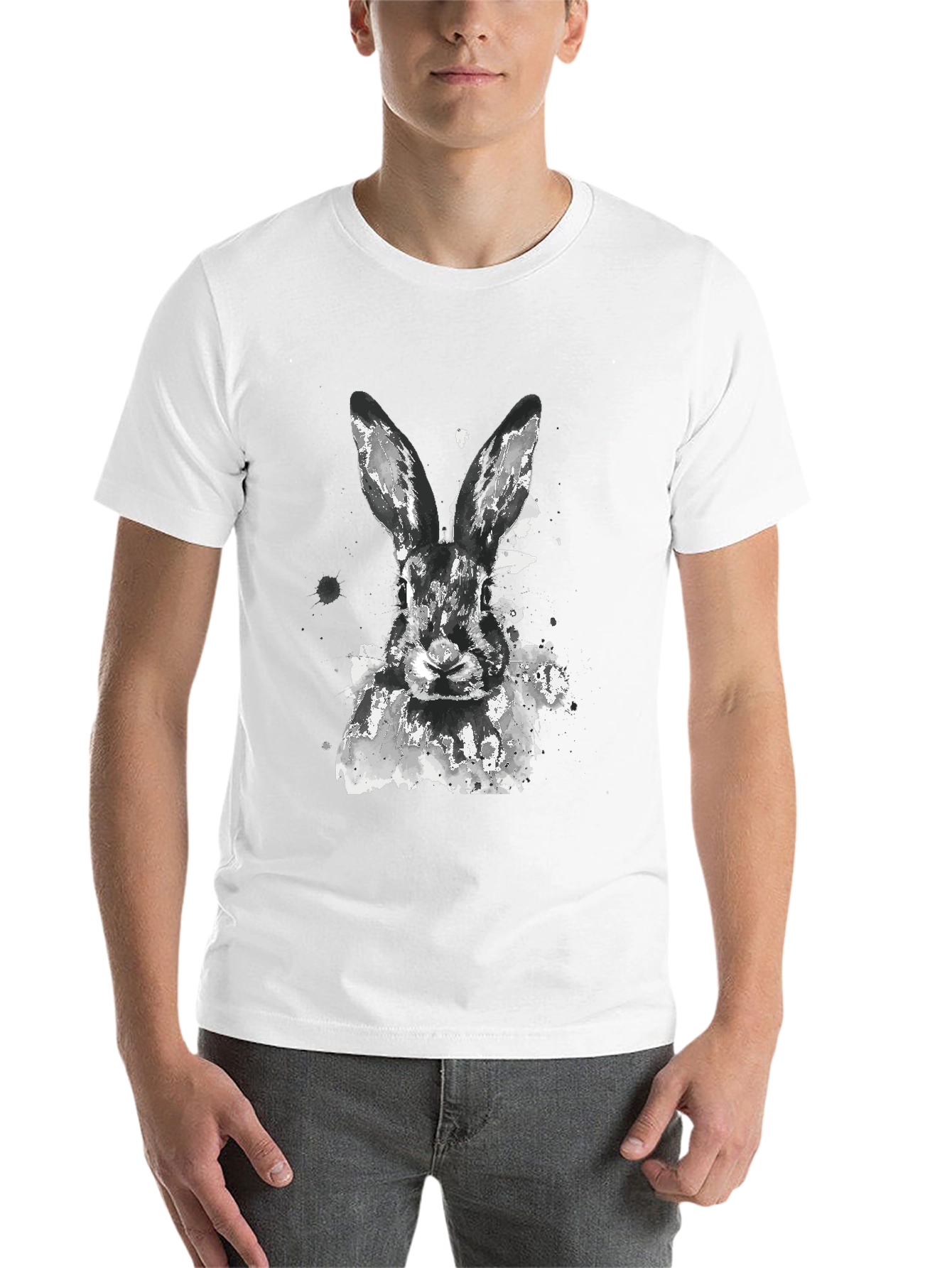 Black Rabbit Watercolor Graphic Tee - Casual Black T-Shirt view 14