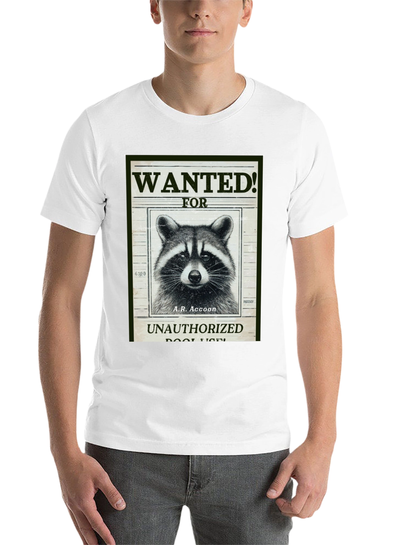 Black Raccoon Wanted T-Shirt - A.R. Accoon - Funny Graphic Tee view 14
