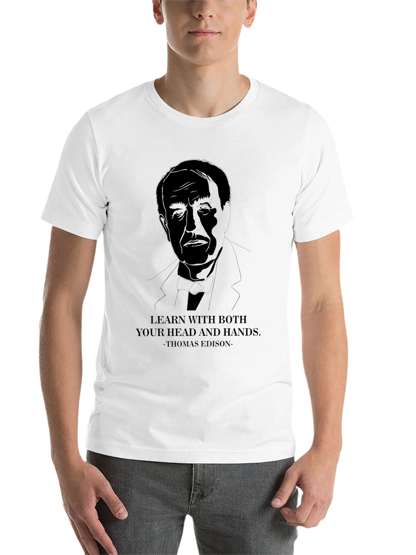 Black Thomas Edison "Learn With Both" T-Shirt view 14