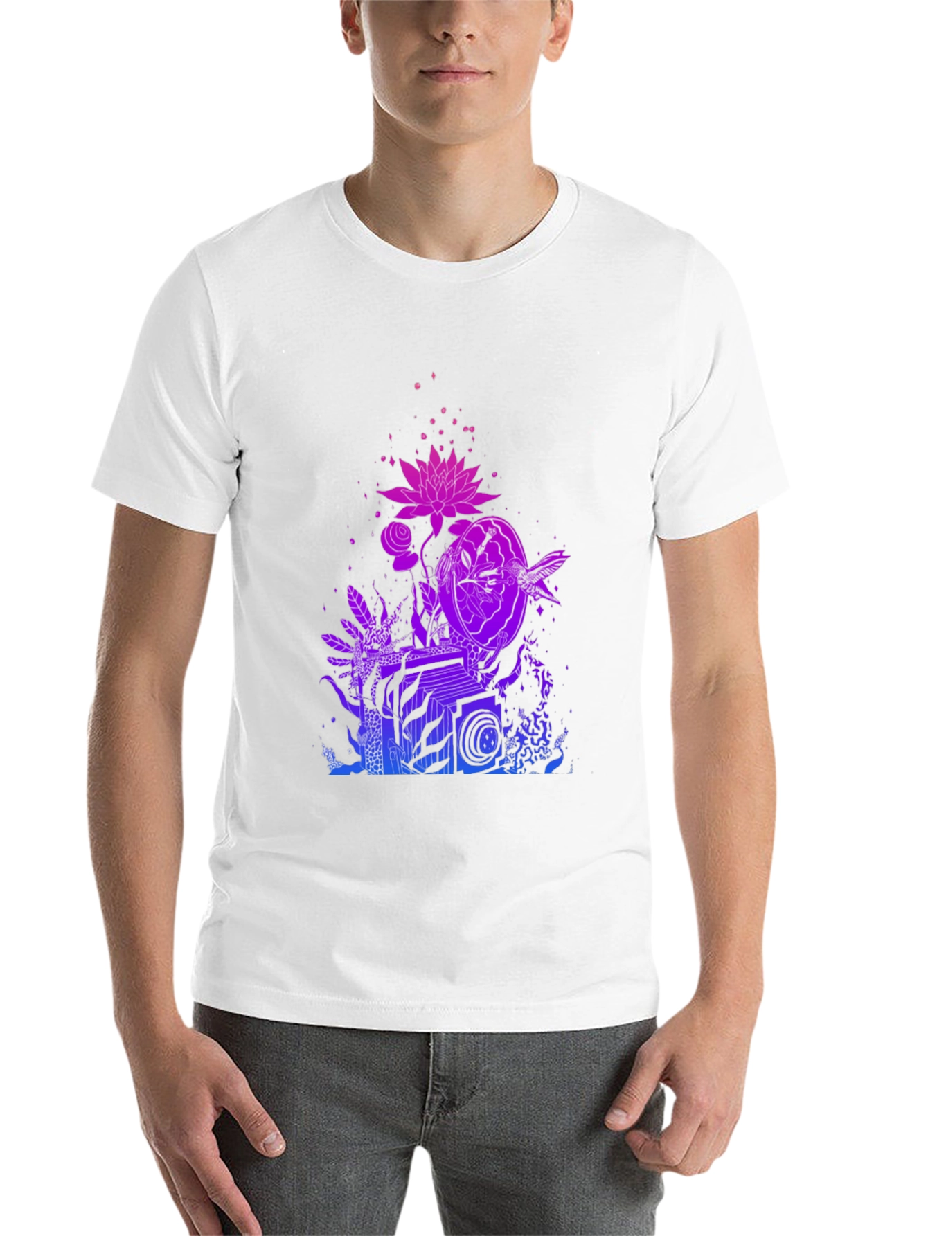 Black Vaporwave Botanical Graphic Tee - Black Cotton Blend view 14