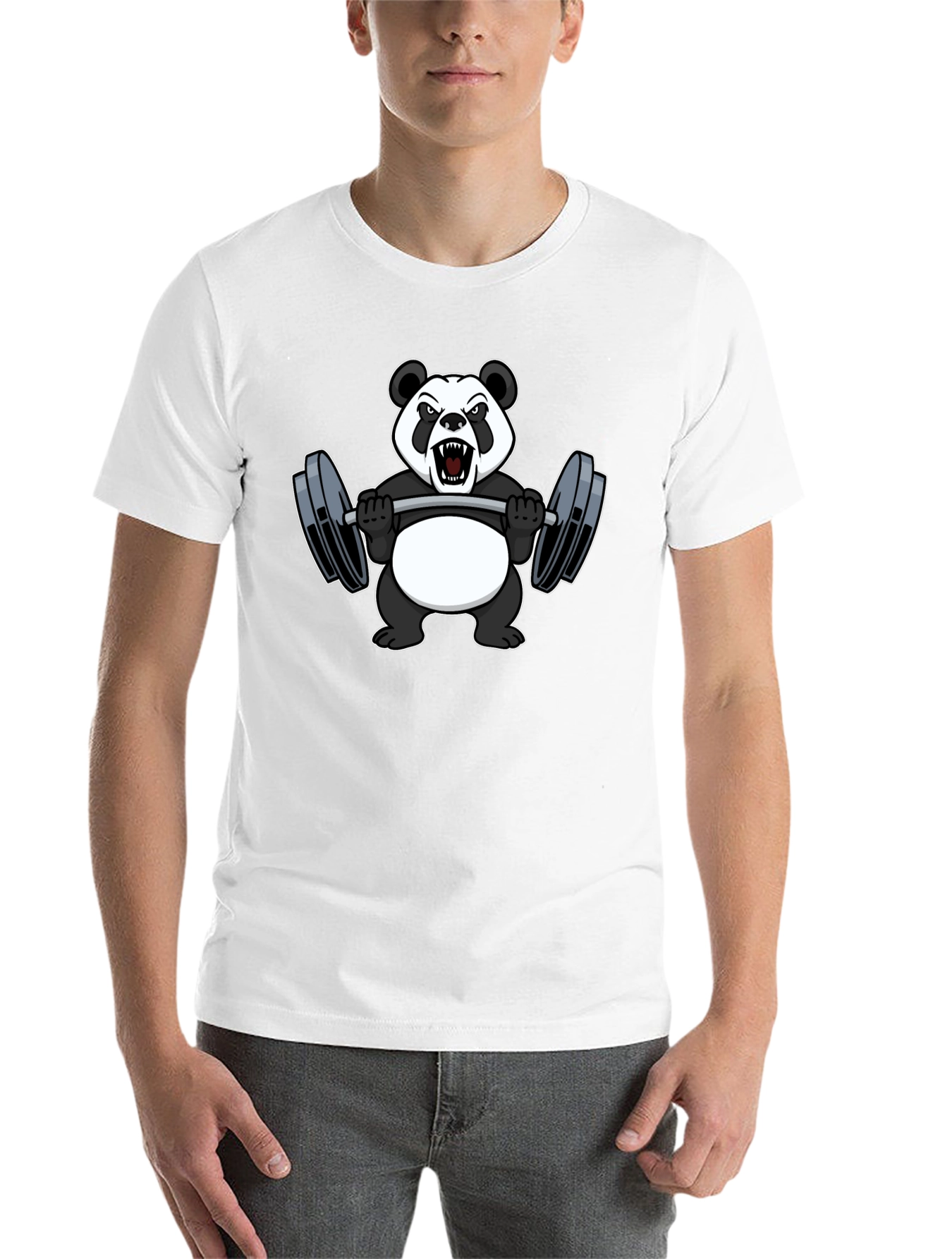 Black Panda Lifting Weights Graphic Tee - Black Cotton T-Shirt view 14