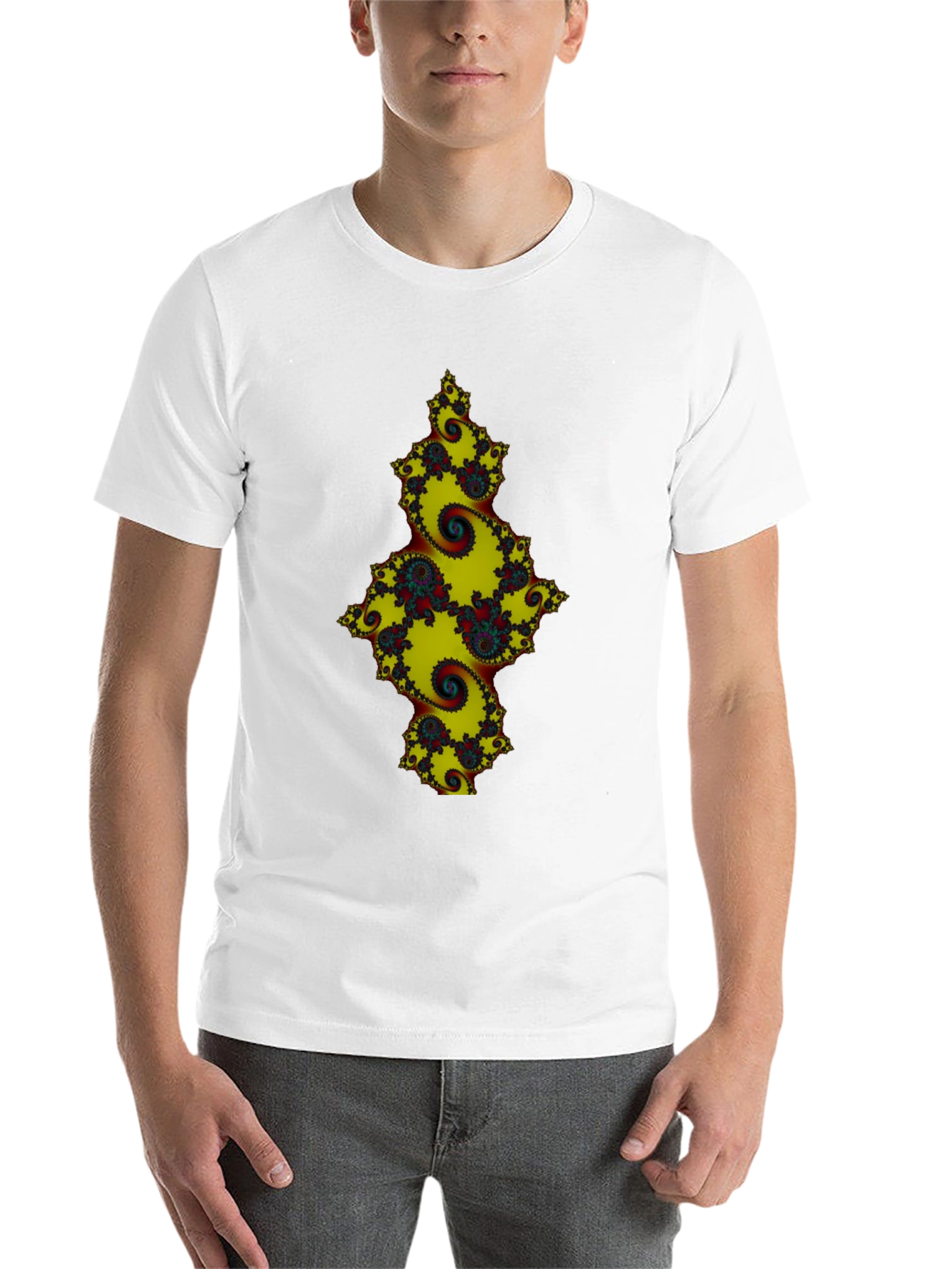 Black Fractal Spiral Graphic Black Tee view 14