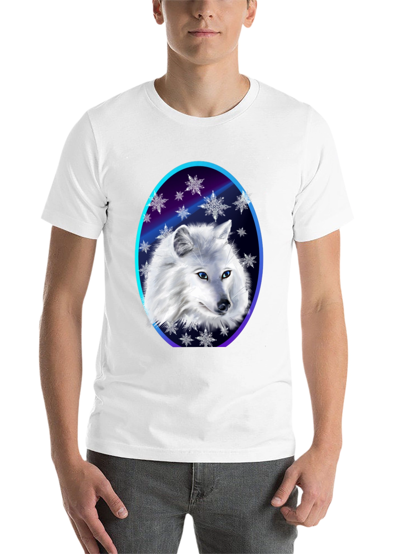 Black Arctic Fox Snowflake T-Shirt - Winter Apparel view 14