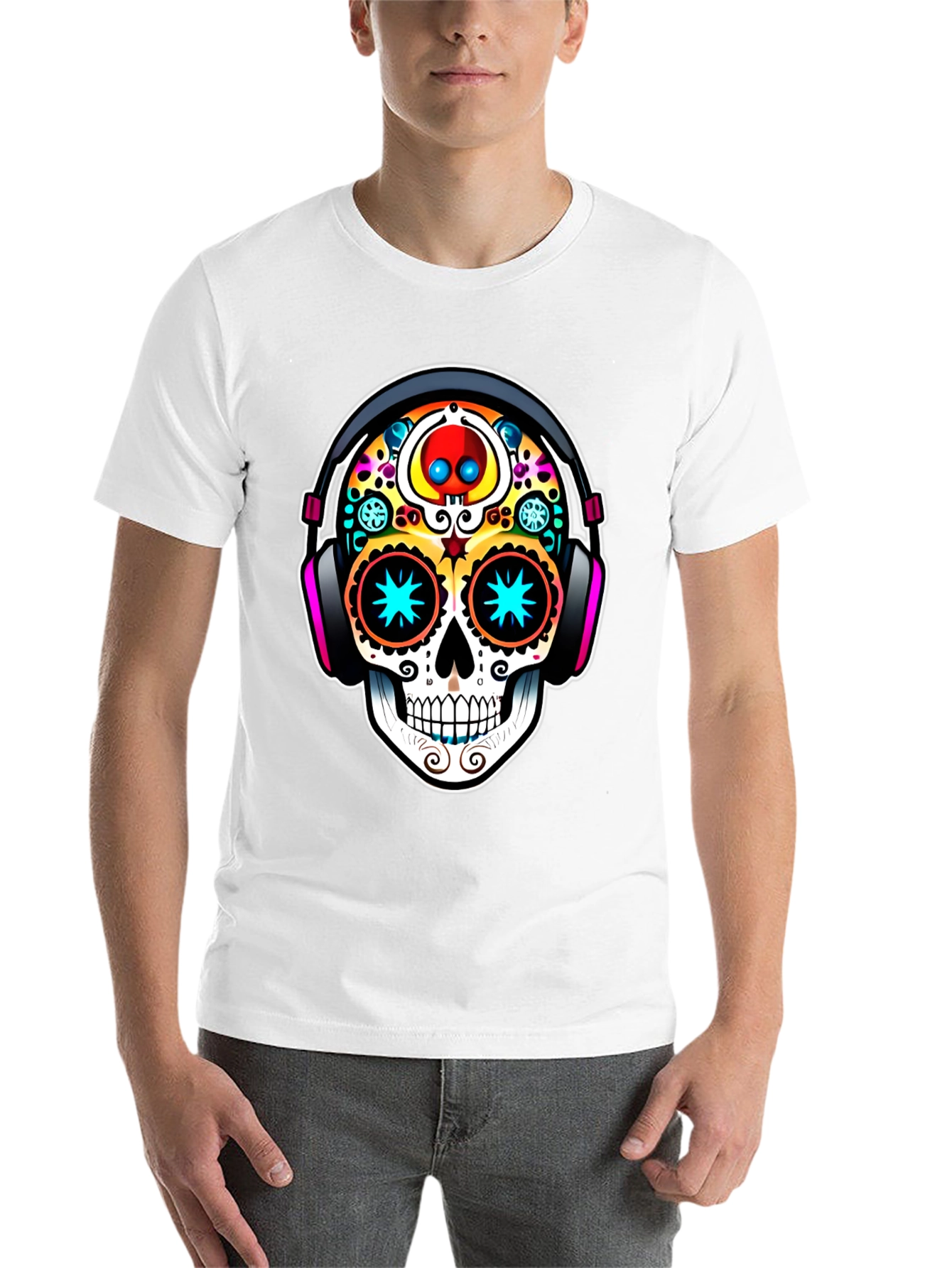Black Skull DJ Black T-Shirt - Day of the Dead Style view 14