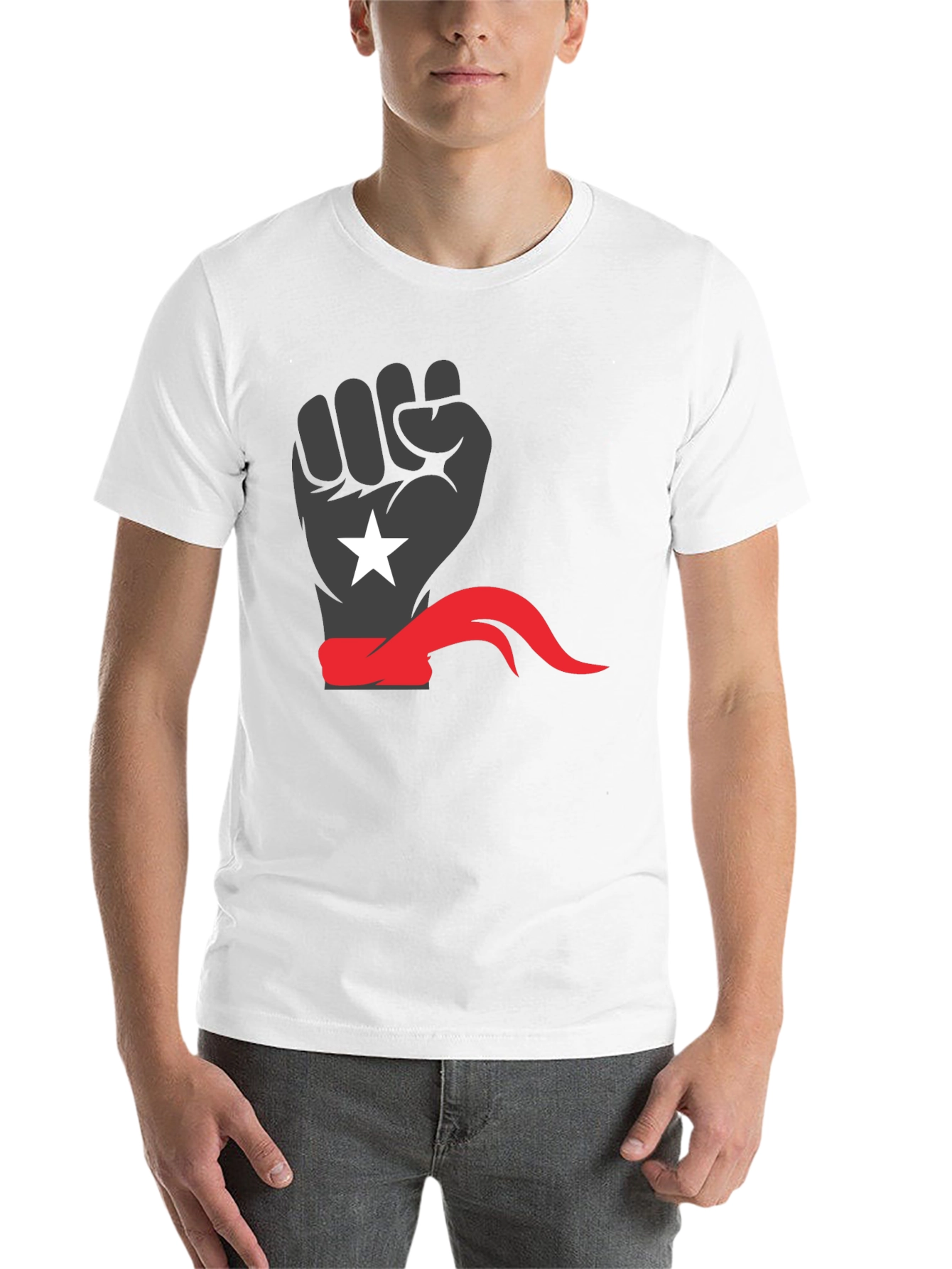 Black Power Fist Tee - Red Bandana Star Design - 14