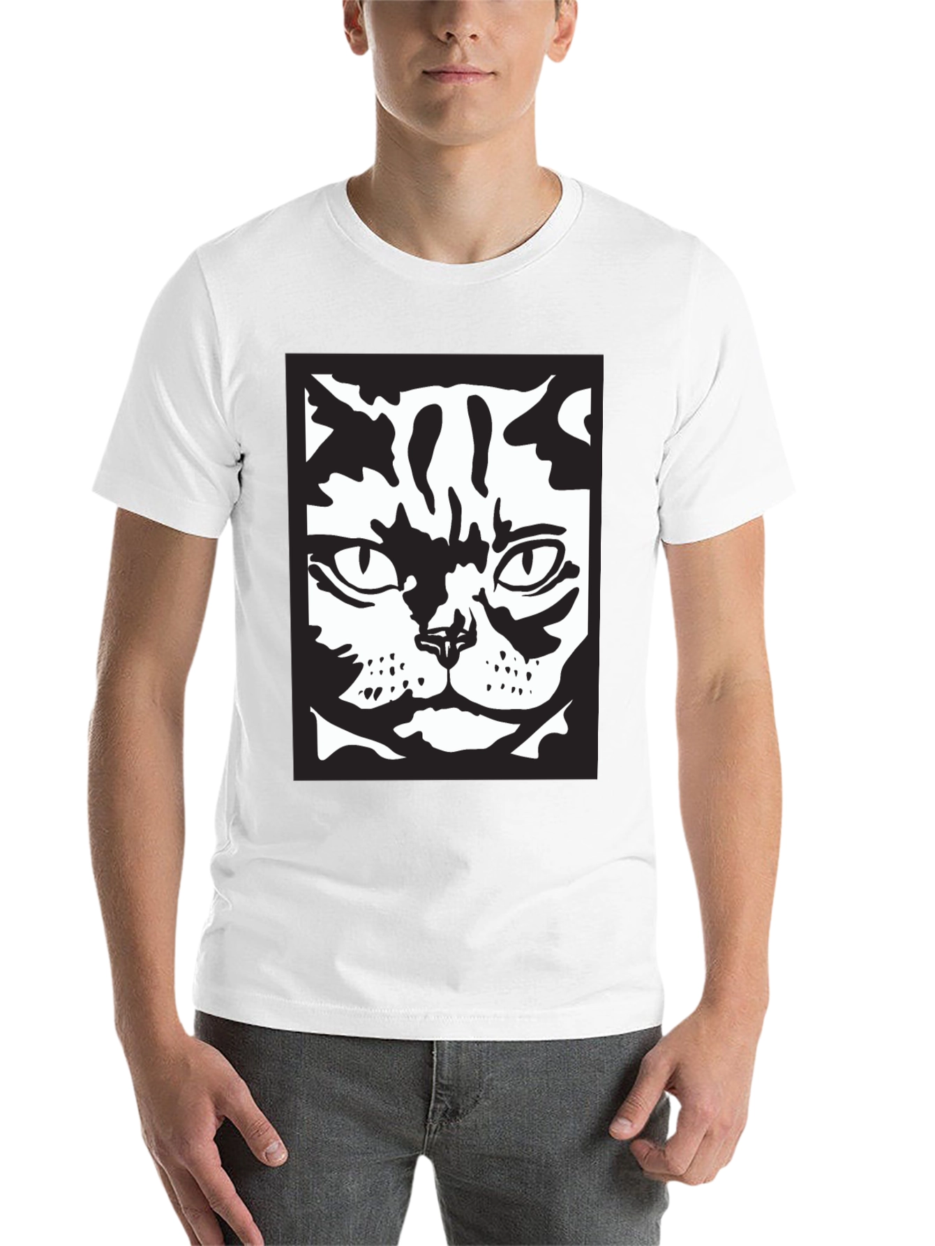 Black Cool Cat Face Graphic Black T-Shirt view 14