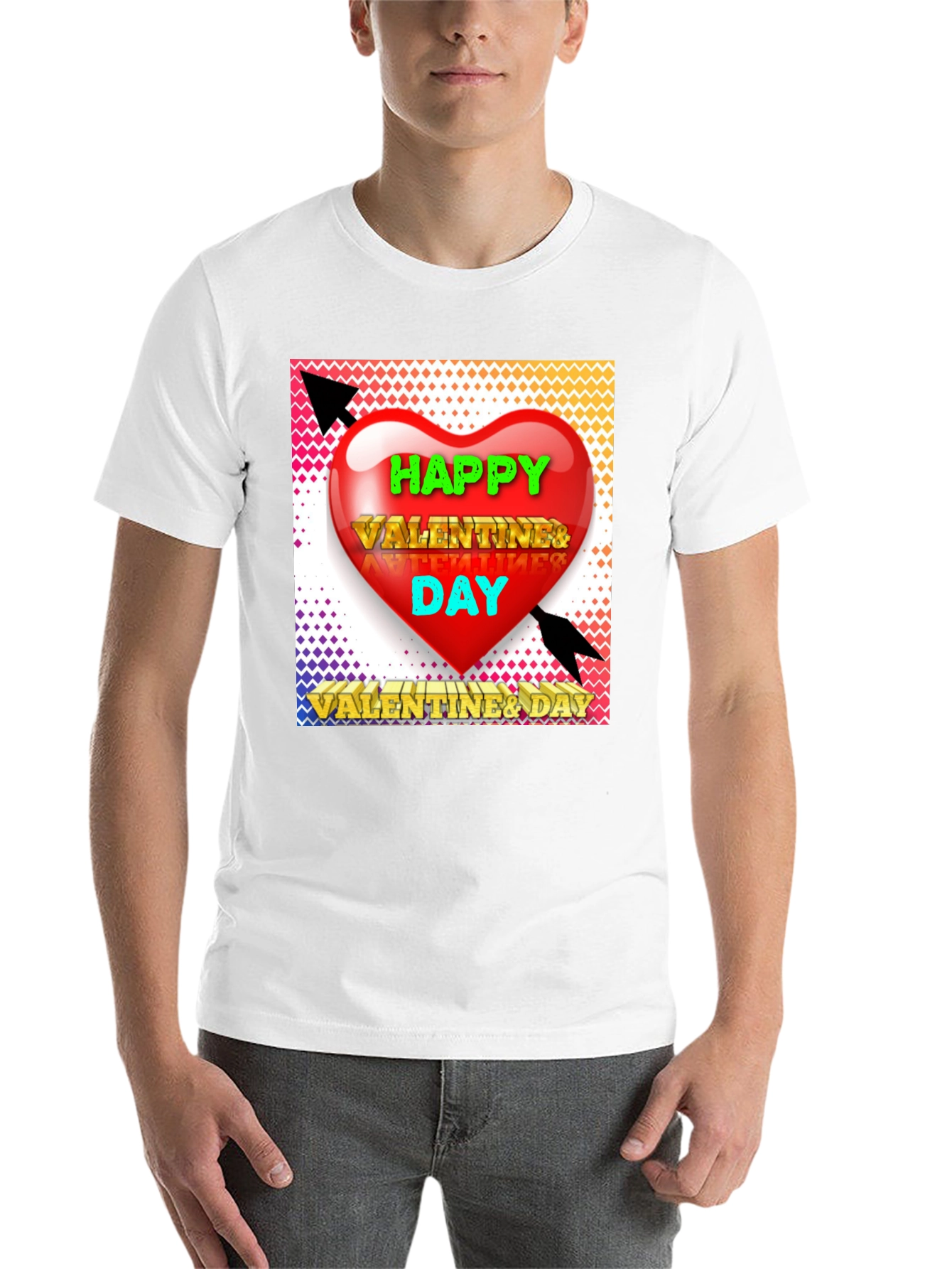 Black Happy Valentine's Day T-Shirt, Heart Arrow Design view 14