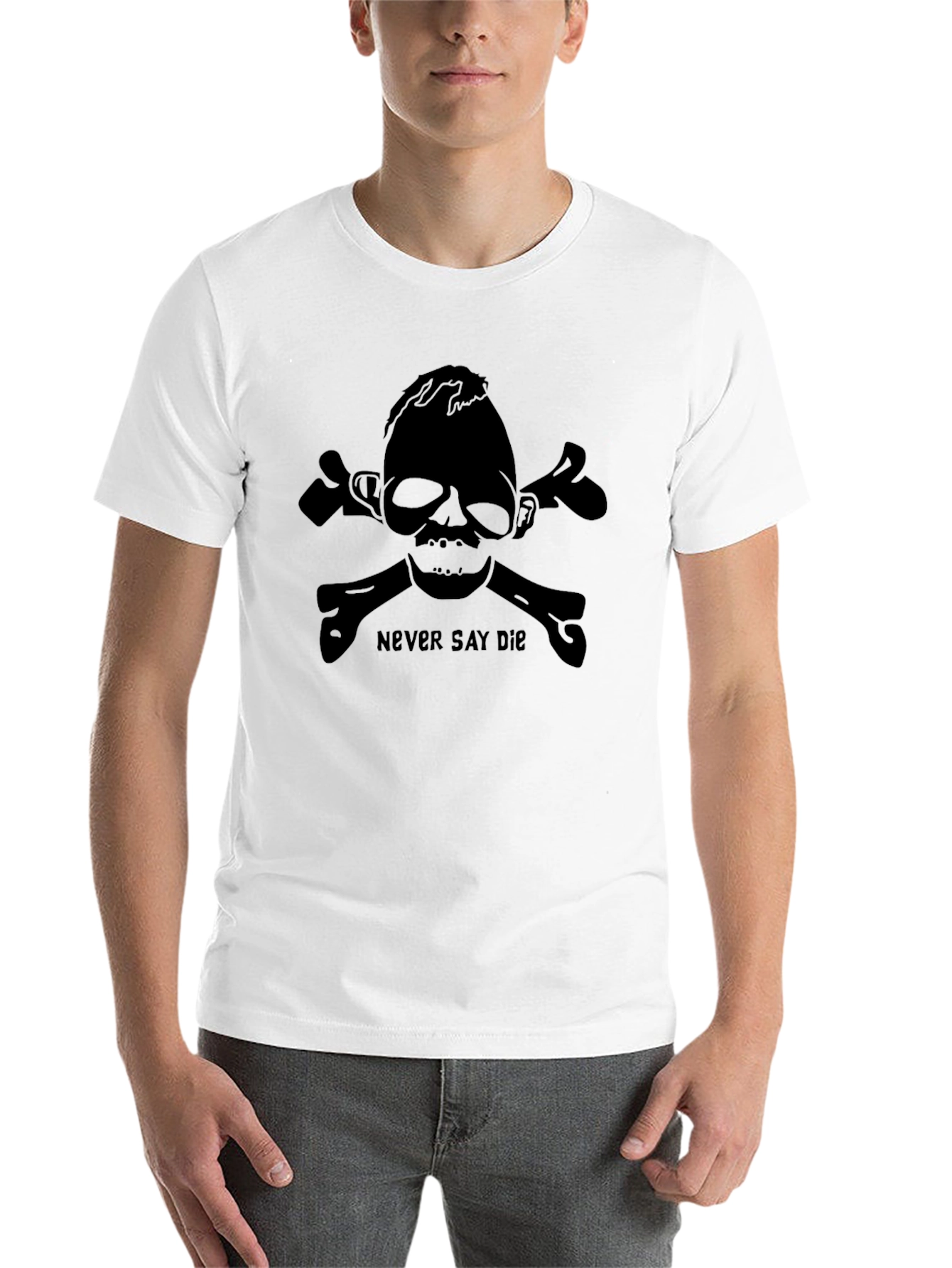Black Never Say Die Skull & Crossbones Graphic T-Shirt view 14