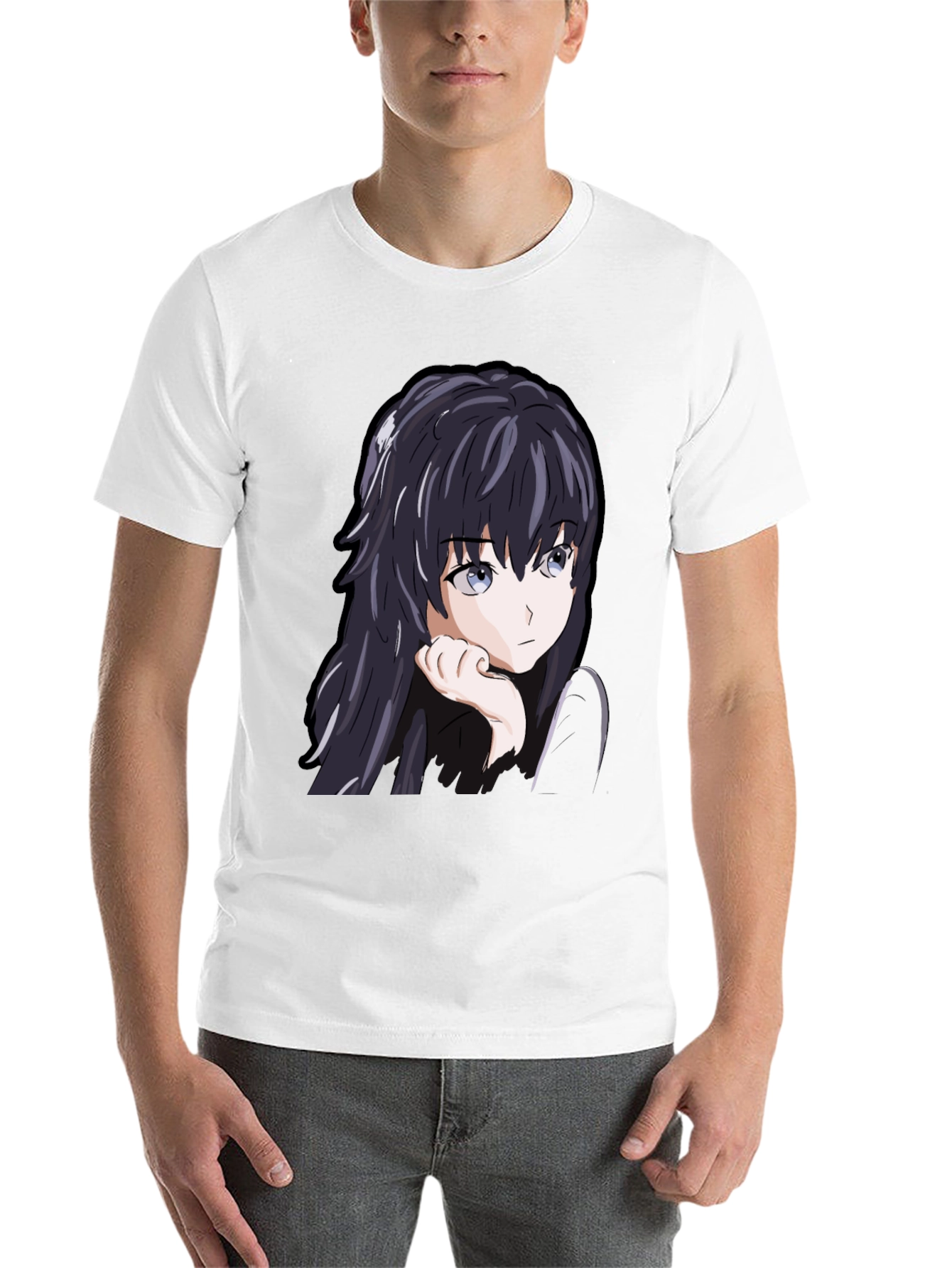 Black Anime Girl Graphic Tee - Black Cotton Casual T-Shirt view 14