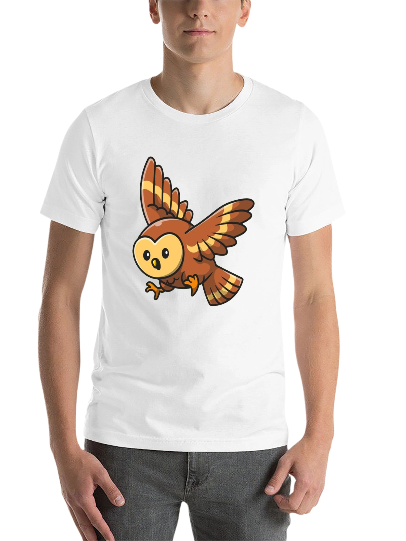 Black Cartoon Owl Graphic Tee - Black Cotton Blend view 14