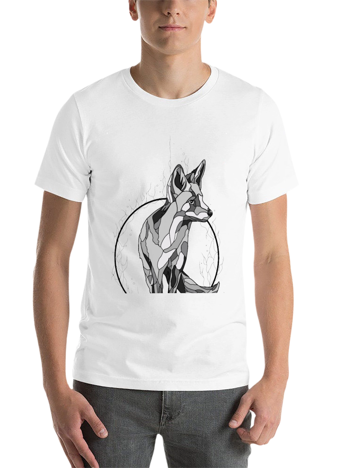 Black Geometric Fox Graphic T-Shirt view 14
