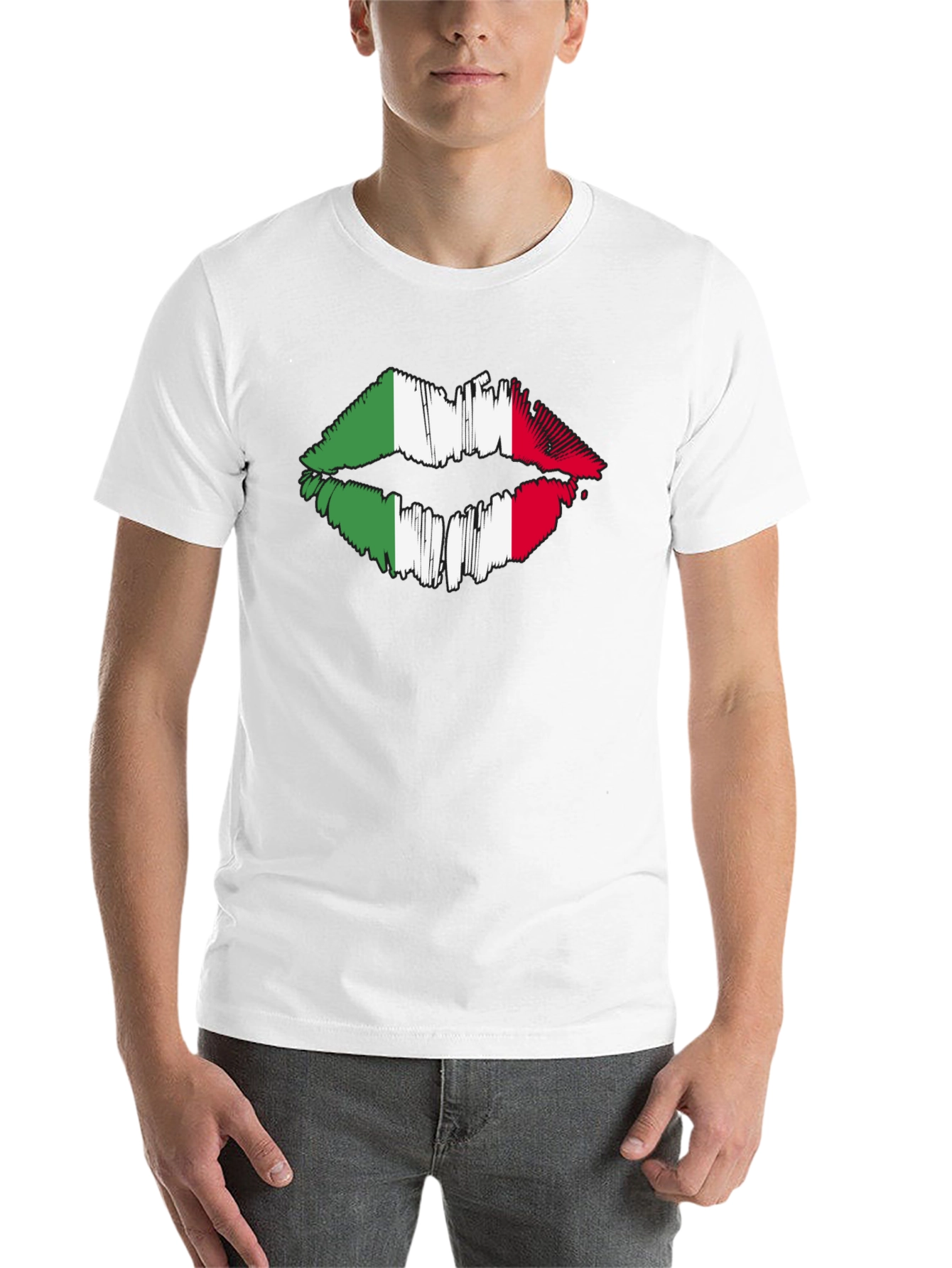 Black Italian Flag Lips Graphic Black T-Shirt view 14