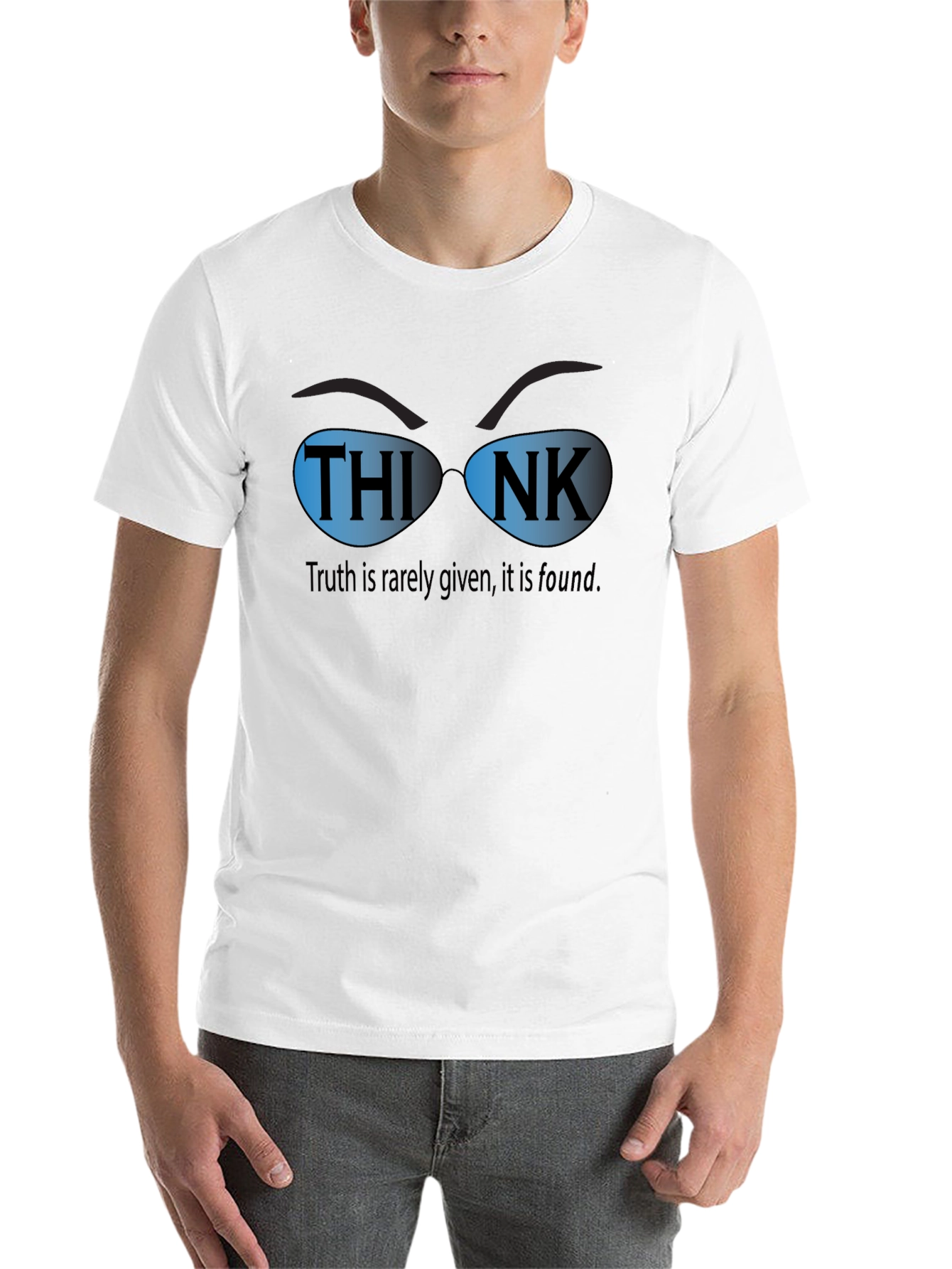 Black Think Sunglasses Graphic T-Shirt - Truth is Rarely Given view 14