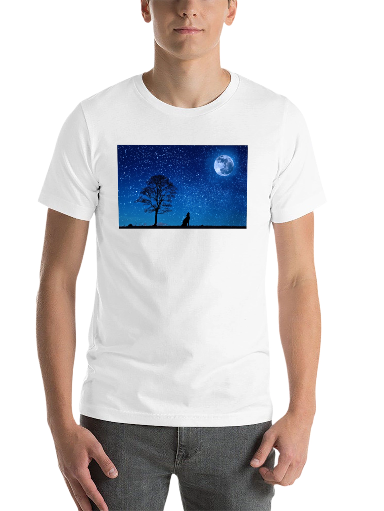Black Wolf Howling at Moon T-Shirt - Night Sky Tee view 14