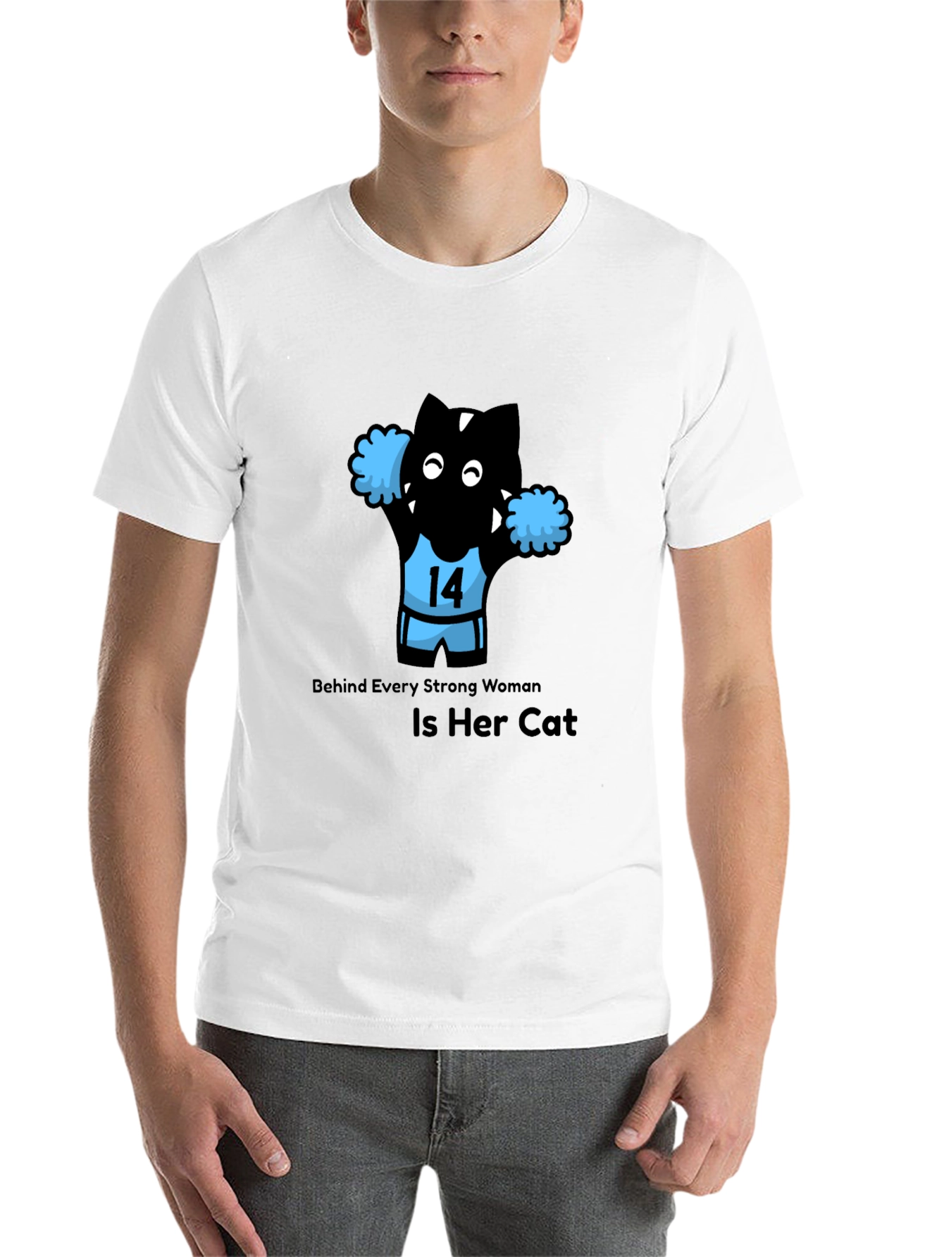 Black Funny Cat Cheerleader T-Shirt - Strong Women Support Cats! view 14