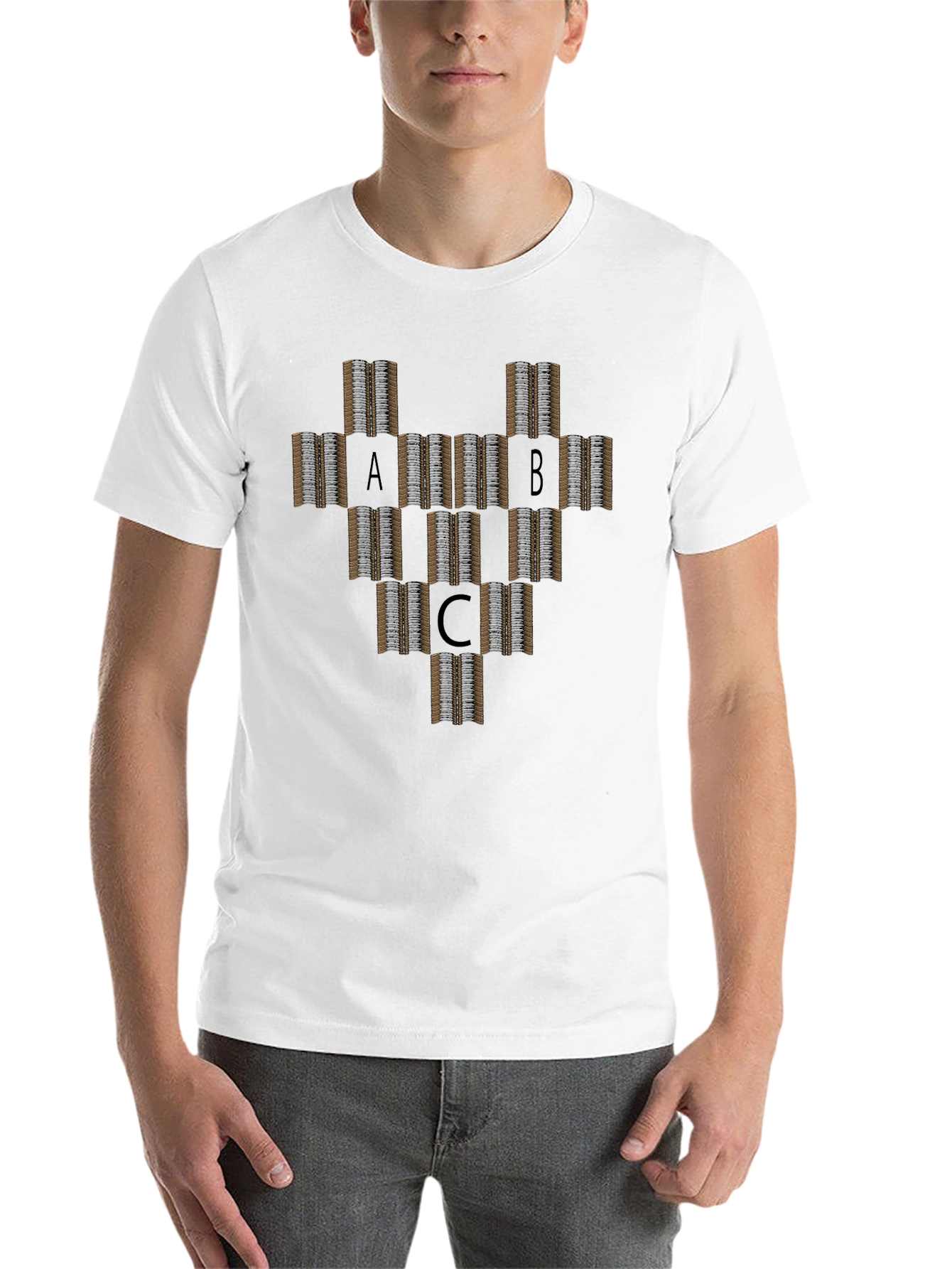 Black Abstract ABC T-Shirt - Geometric Design - Casual Wear view 14