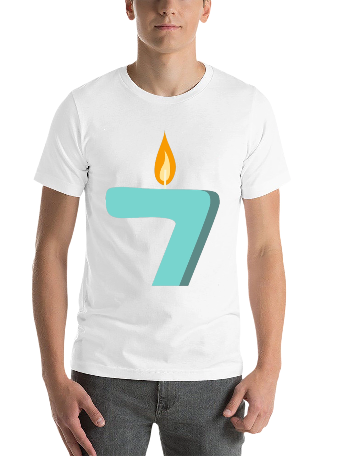 Black Number 7 Birthday Candle Graphic T-Shirt view 14