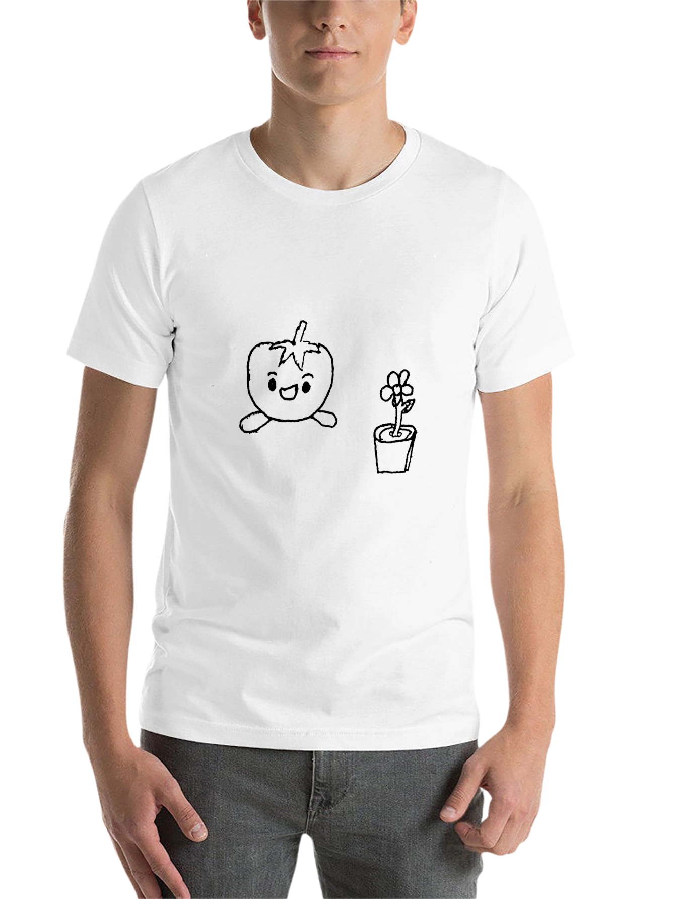 Cute Tomato & Flower Graphic T-Shirt - Unisex Black Tee - 14