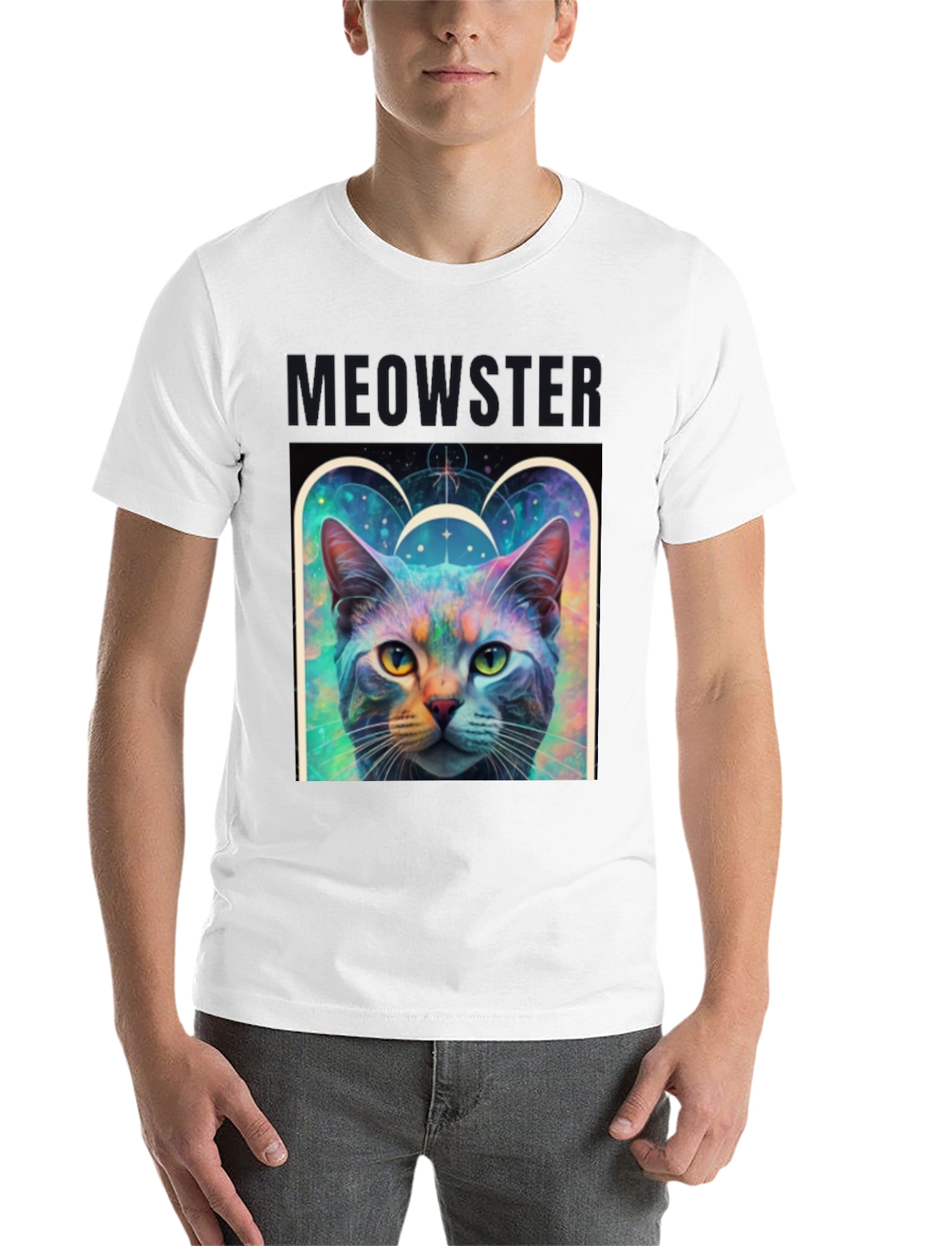 Black Meowster Cat Graphic Print Black T-Shirt view 14