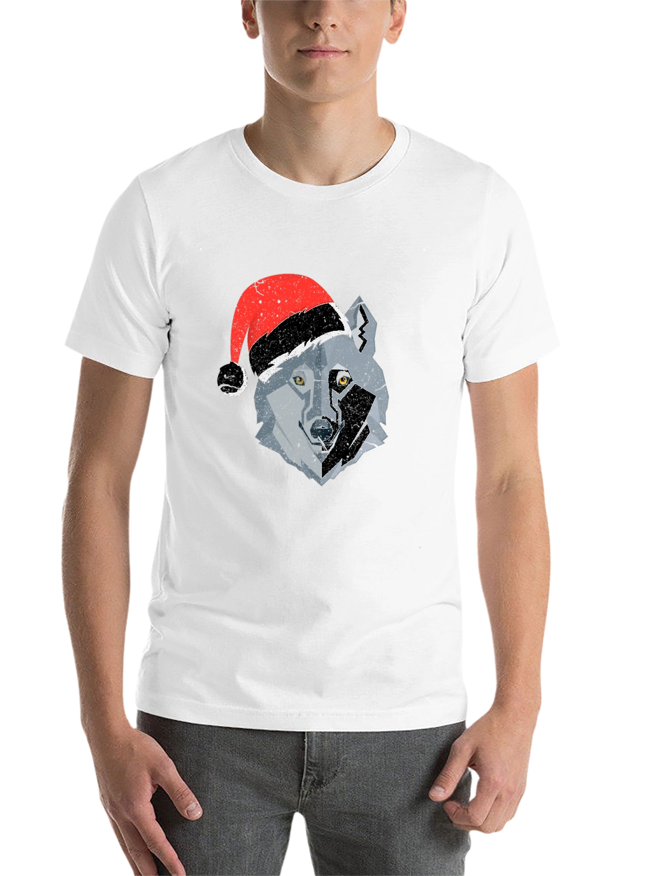 Black Wolf Santa Hat Graphic Tee view 14