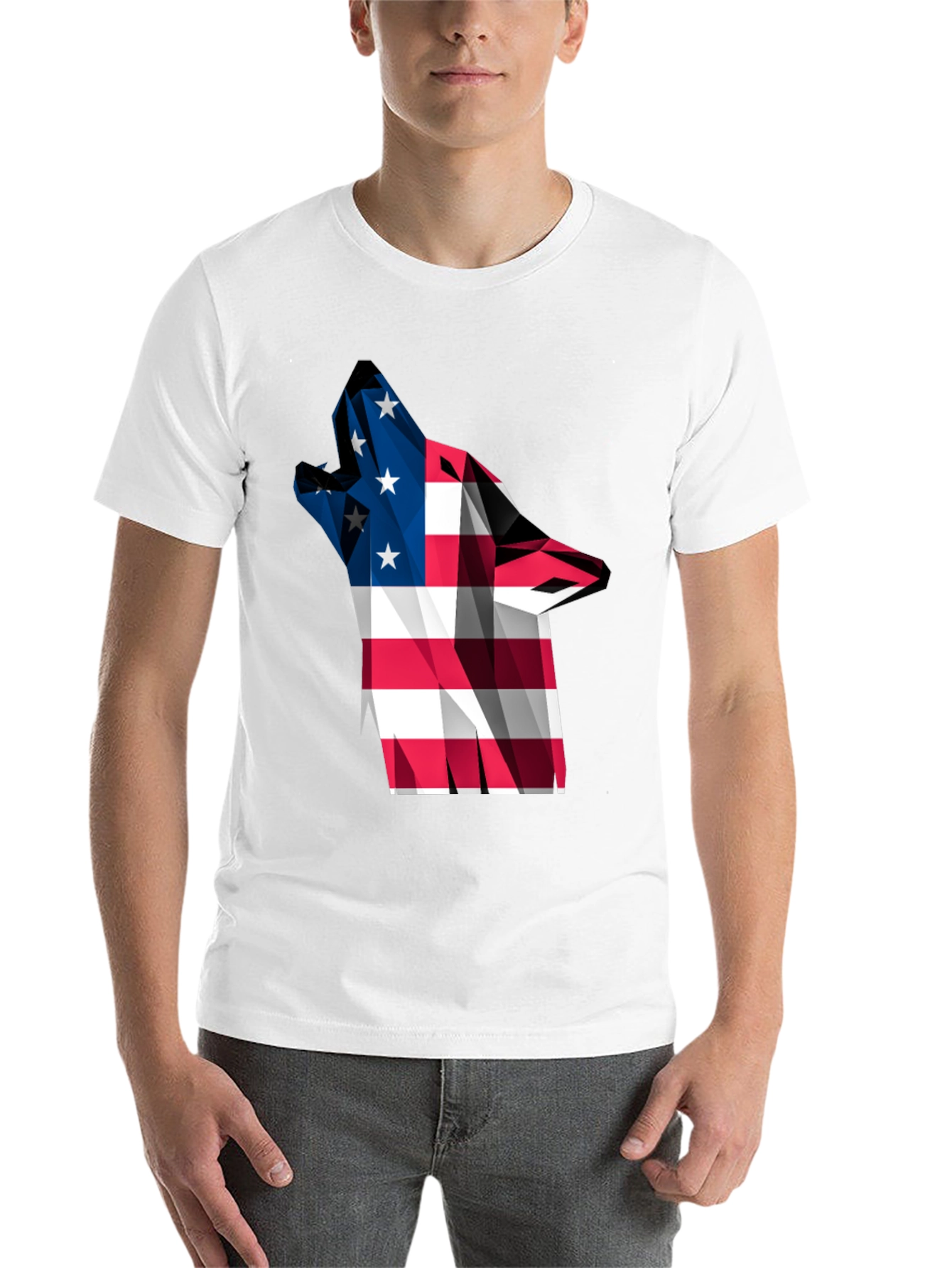 Black American Flag Wolf Graphic Tee view 14