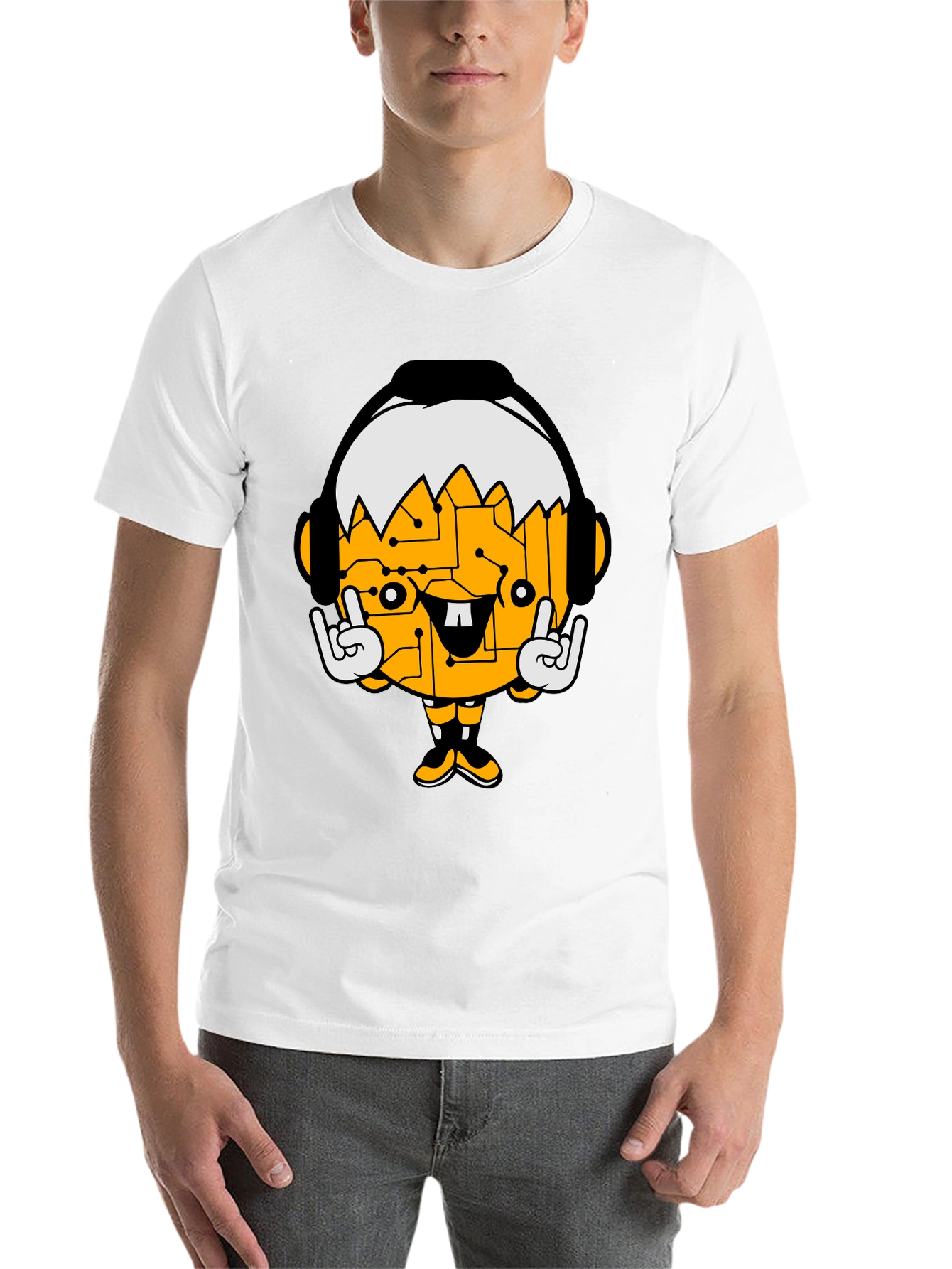 Black Tech Head Cartoon Graphic Black T-Shirt view 14