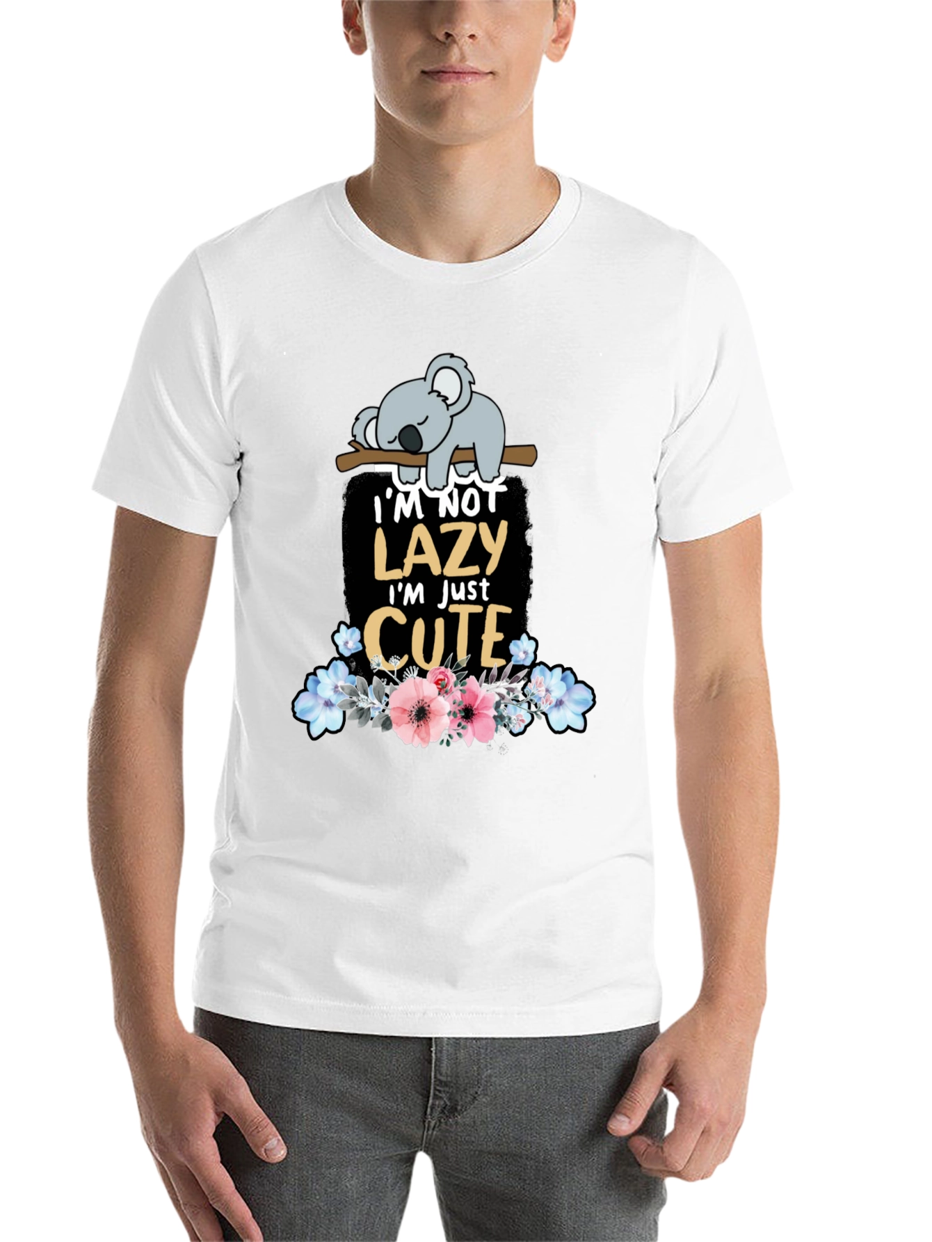 Black Lazy Koala T-Shirt: Cute Floral Design view 14
