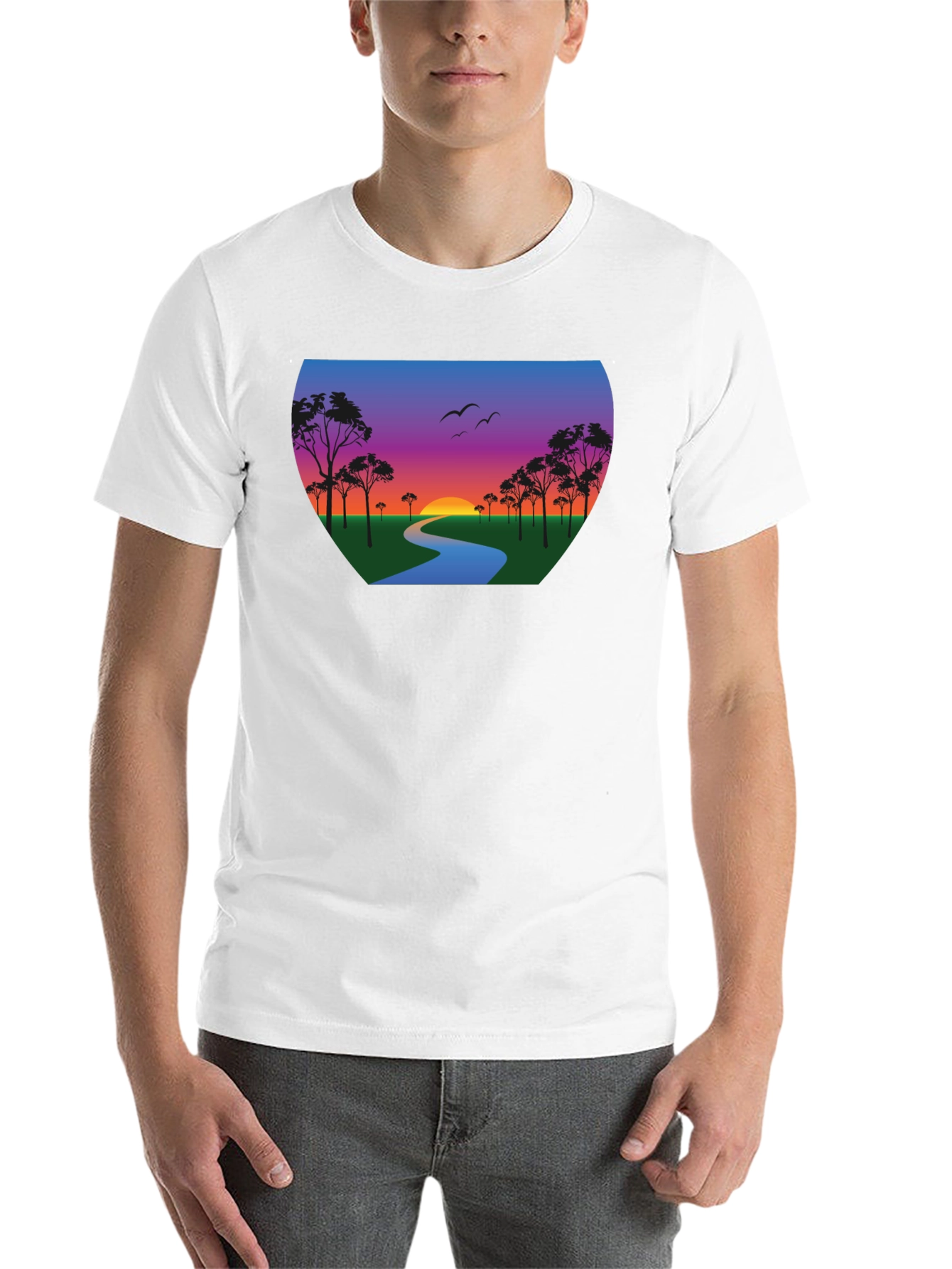 Black Sunset River Graphic Tee - Black Cotton Blend view 14
