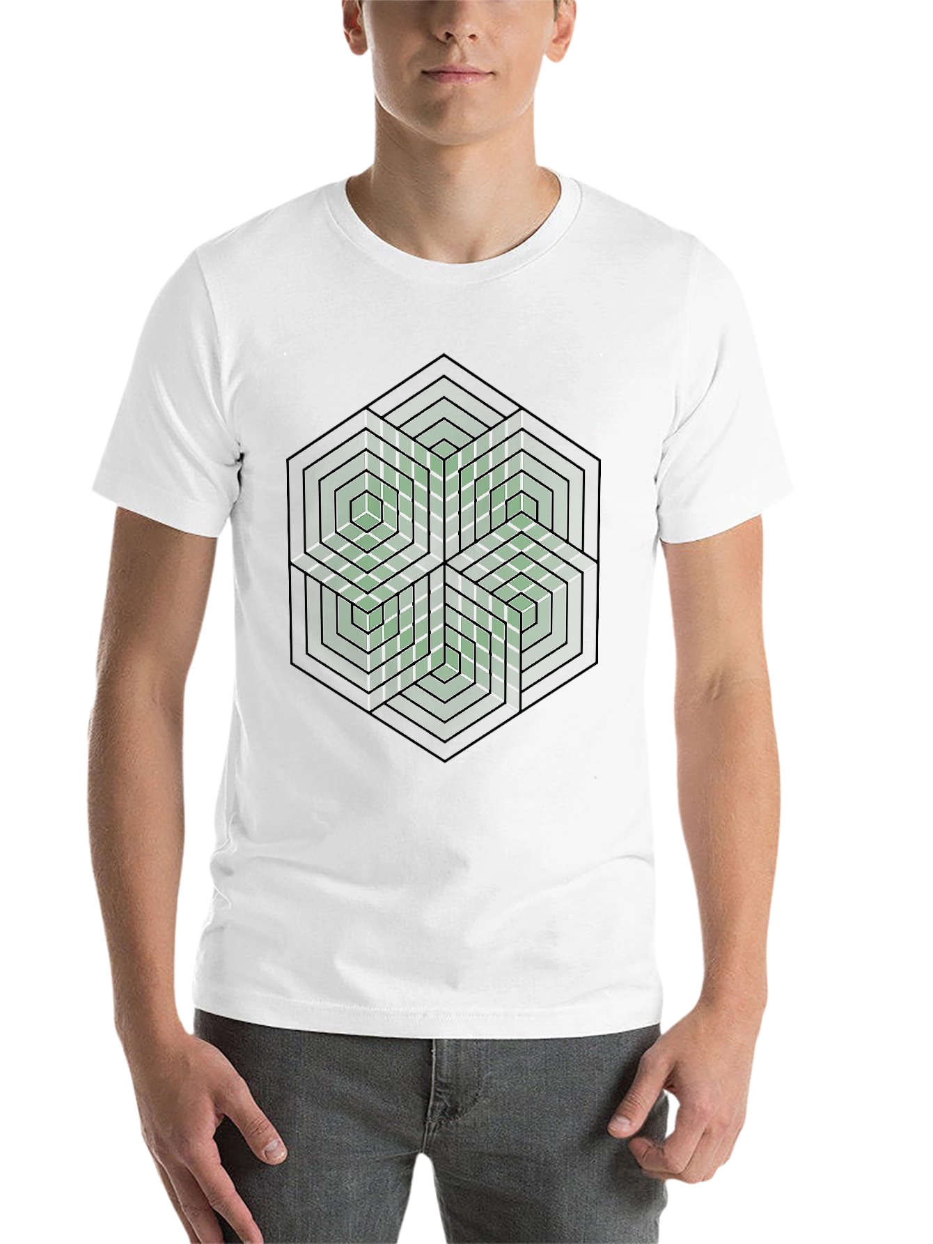 Black Geometric Hexagon Illusion Graphic Tee - Black view 14
