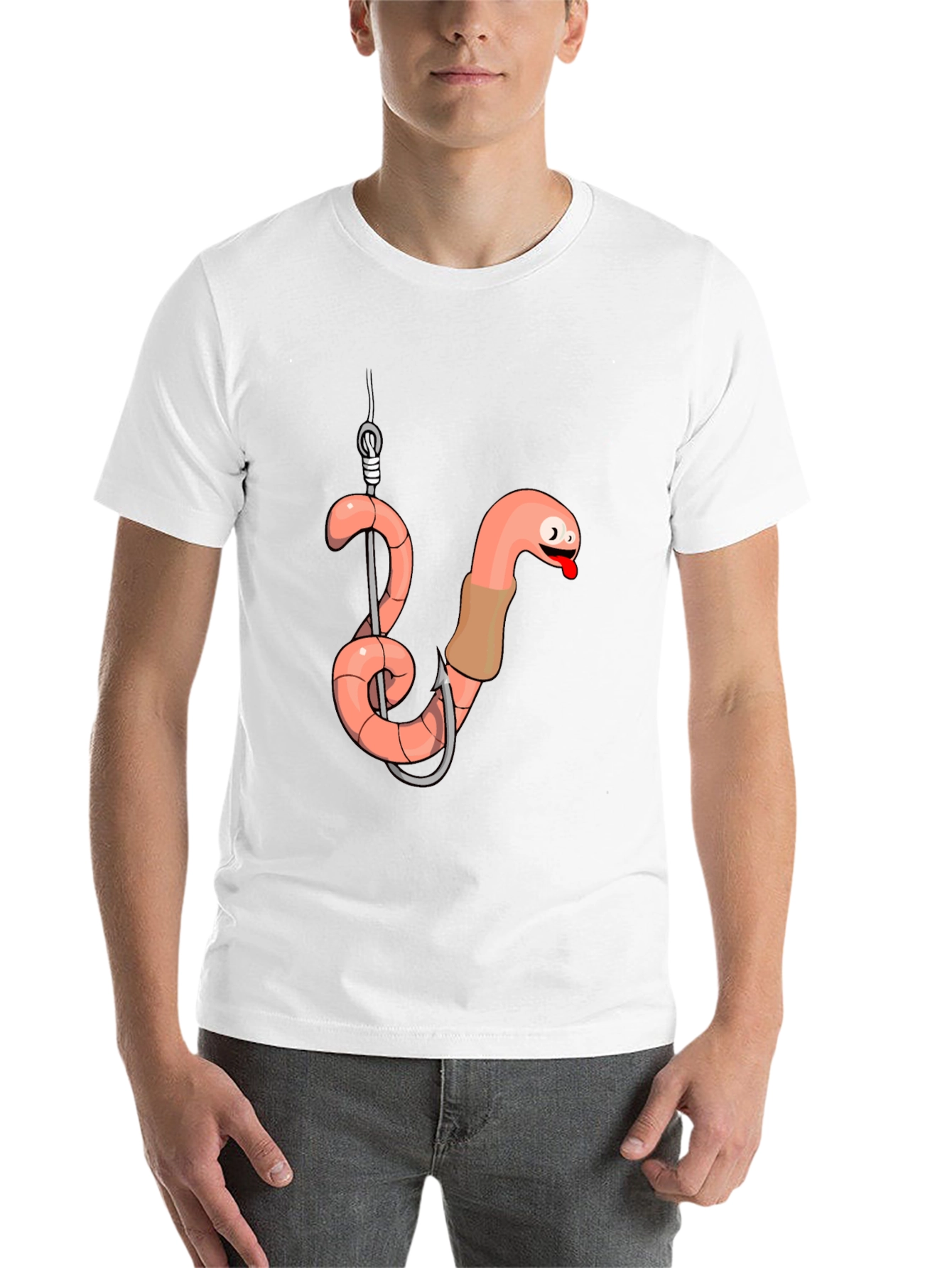 Black Funny Worm on Hook Black T-Shirt view 14