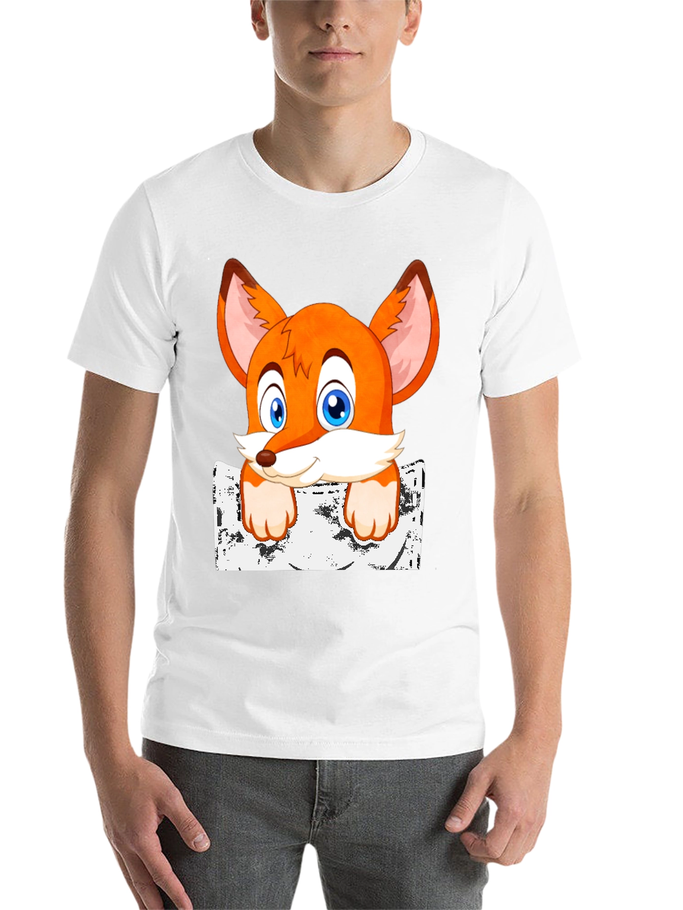 Black Cartoon Fox Graphic Print T-Shirt view 14