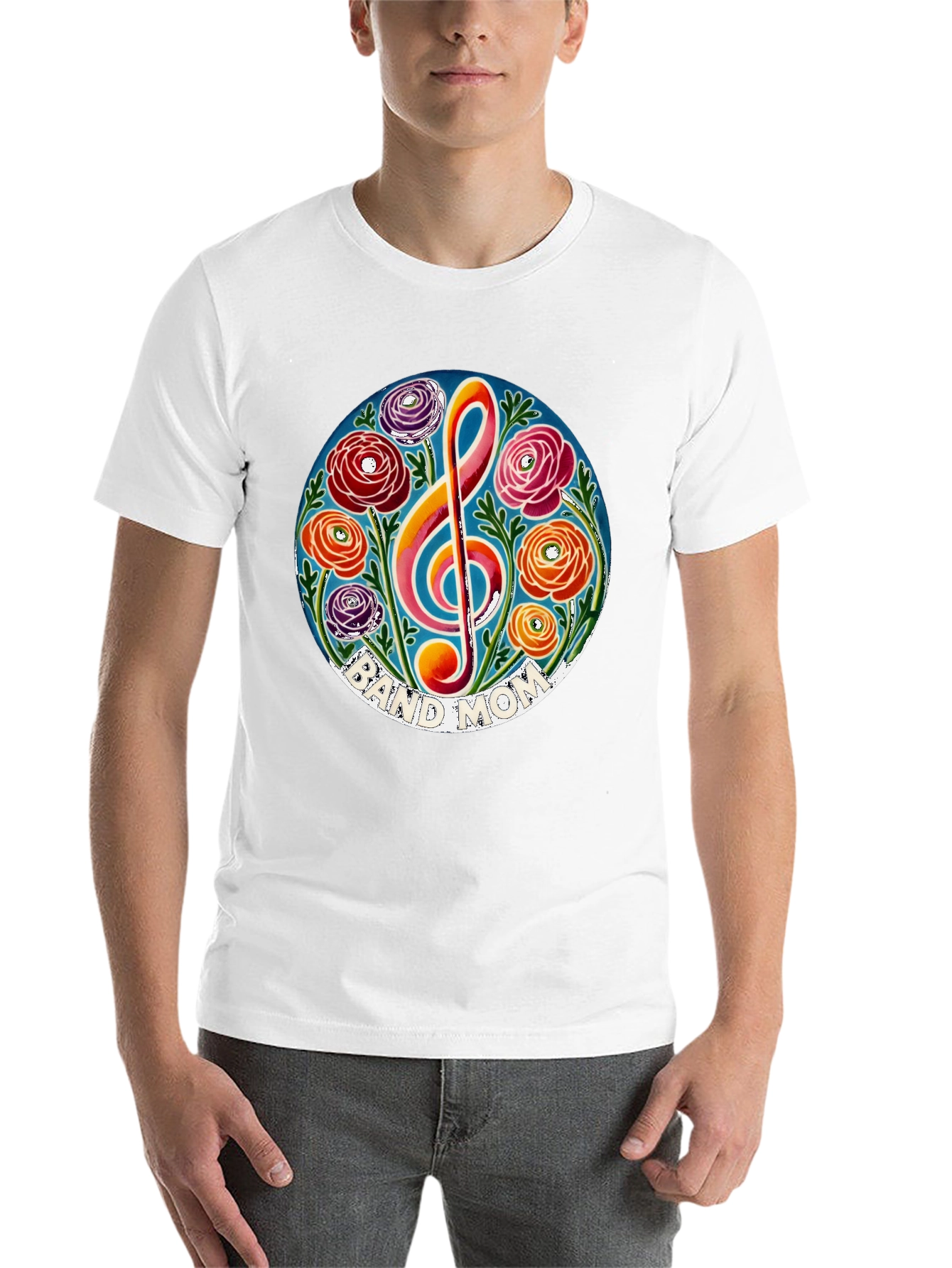Black Band Mom Floral Treble Clef T-Shirt view 14