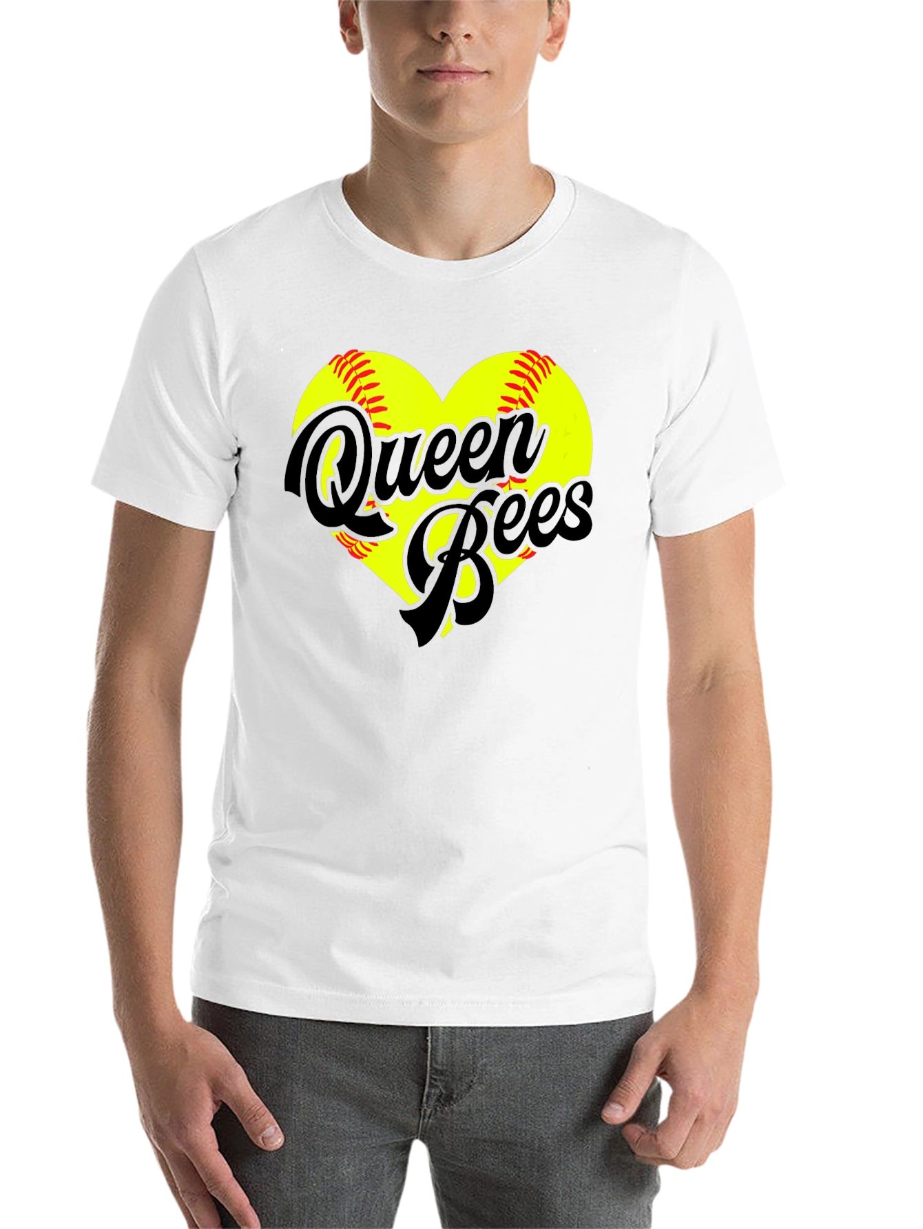 Black Queen Bees Softball Heart T-Shirt view 14