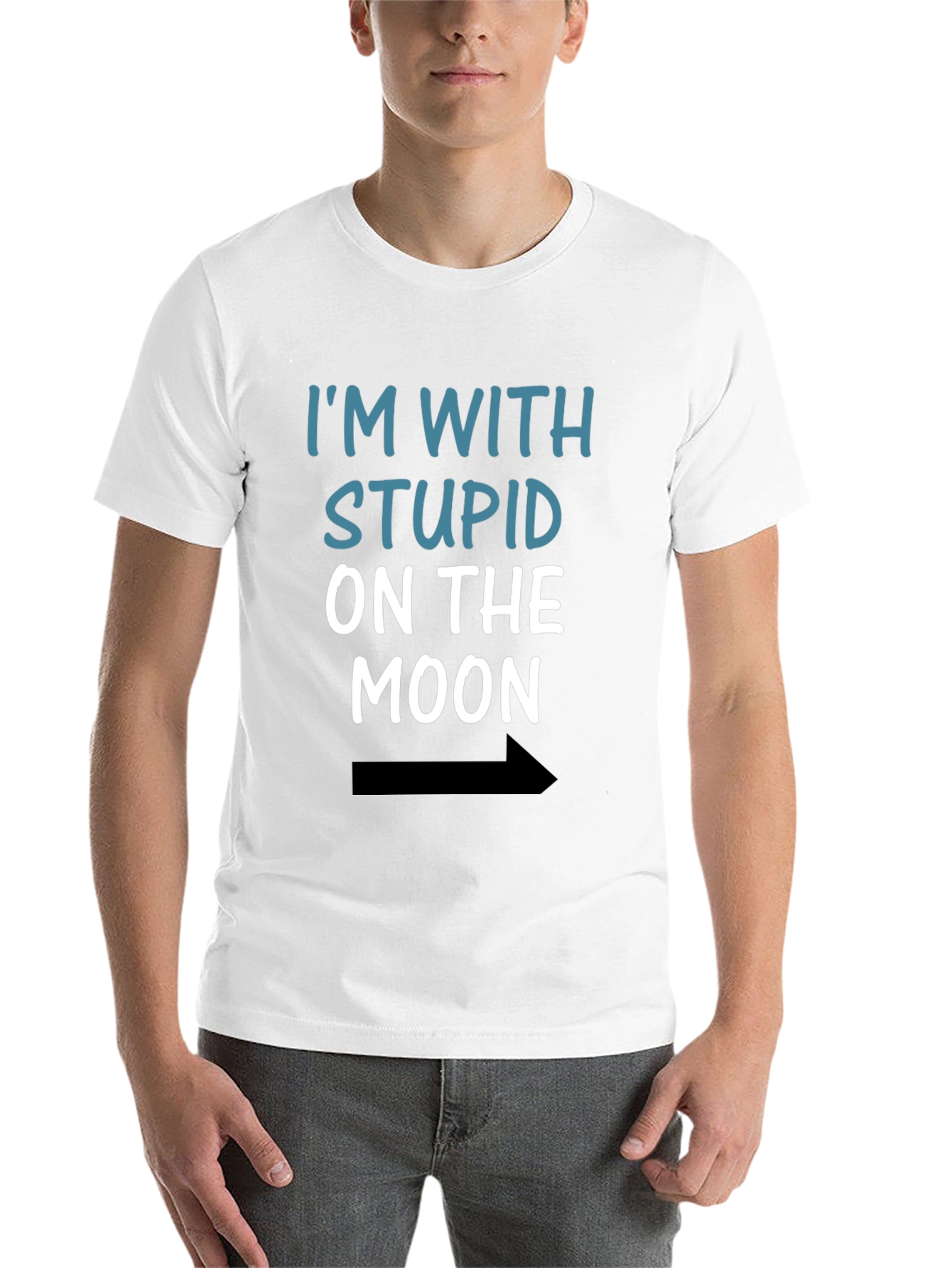 Black I'm With Stupid On The Moon Funny Black T-Shirt view 14