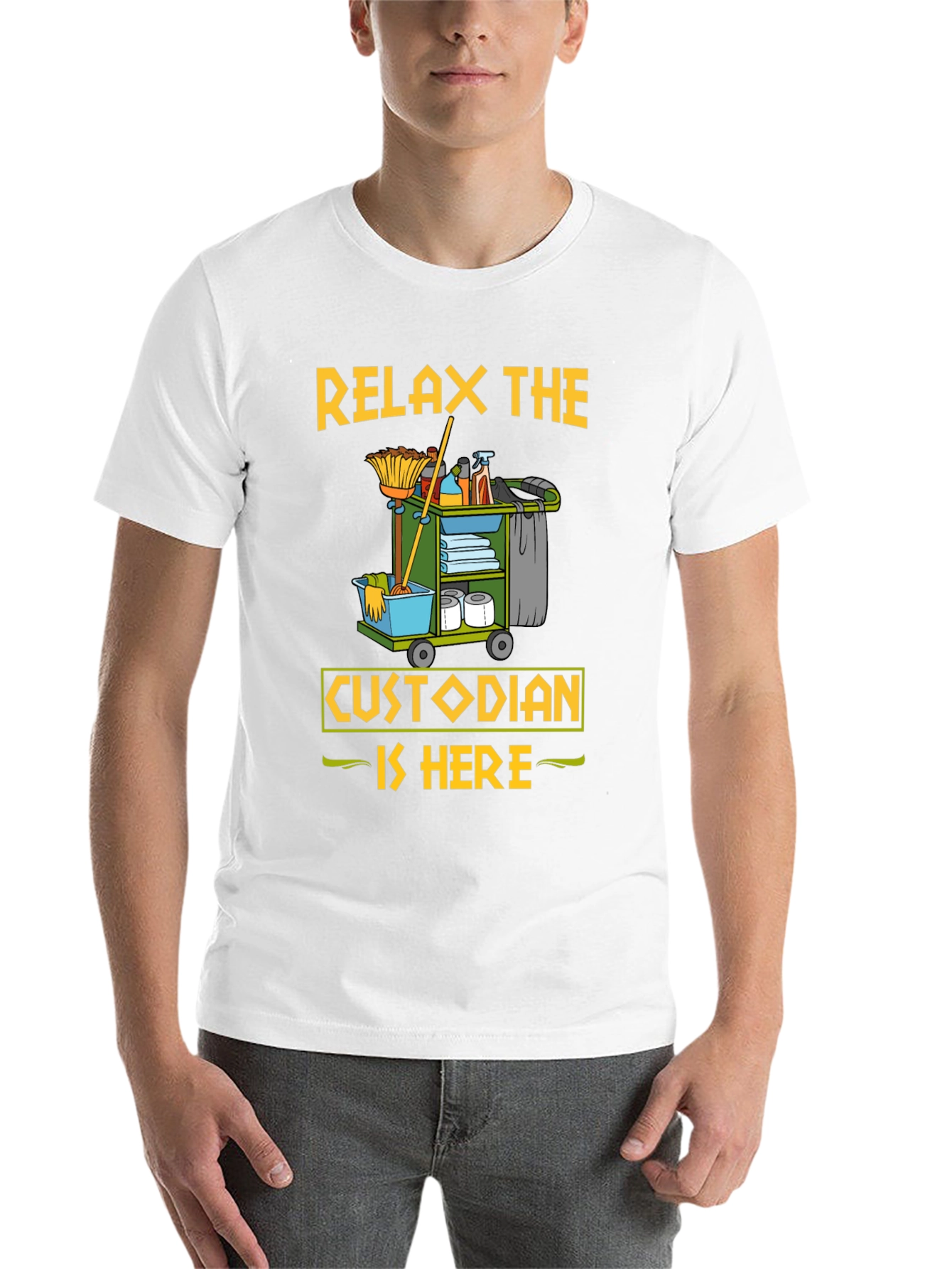 Black Relax The Custodian Is Here Funny T-Shirt view 14