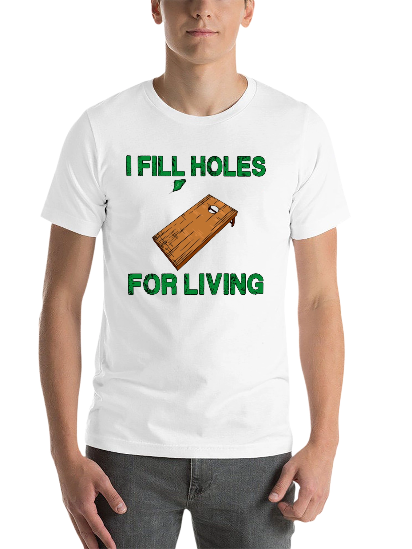 Black I Fill Holes For Living T-Shirt - Cornhole Player view 14