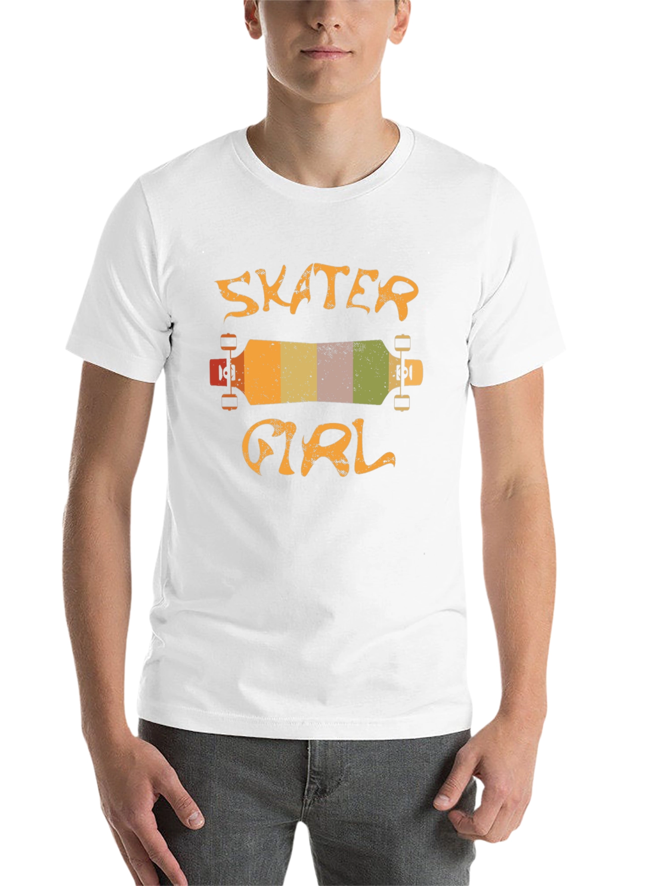 Black Skater Girl T-Shirt - Retro Skateboard Design view 14